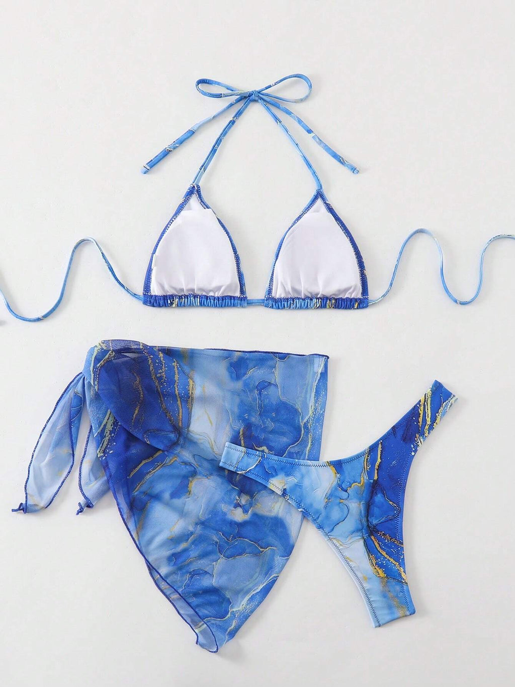 LUCKY HOLIDAY 3pcs Sexy Mesh Dress Bikini Set, Summer Vacation Beach