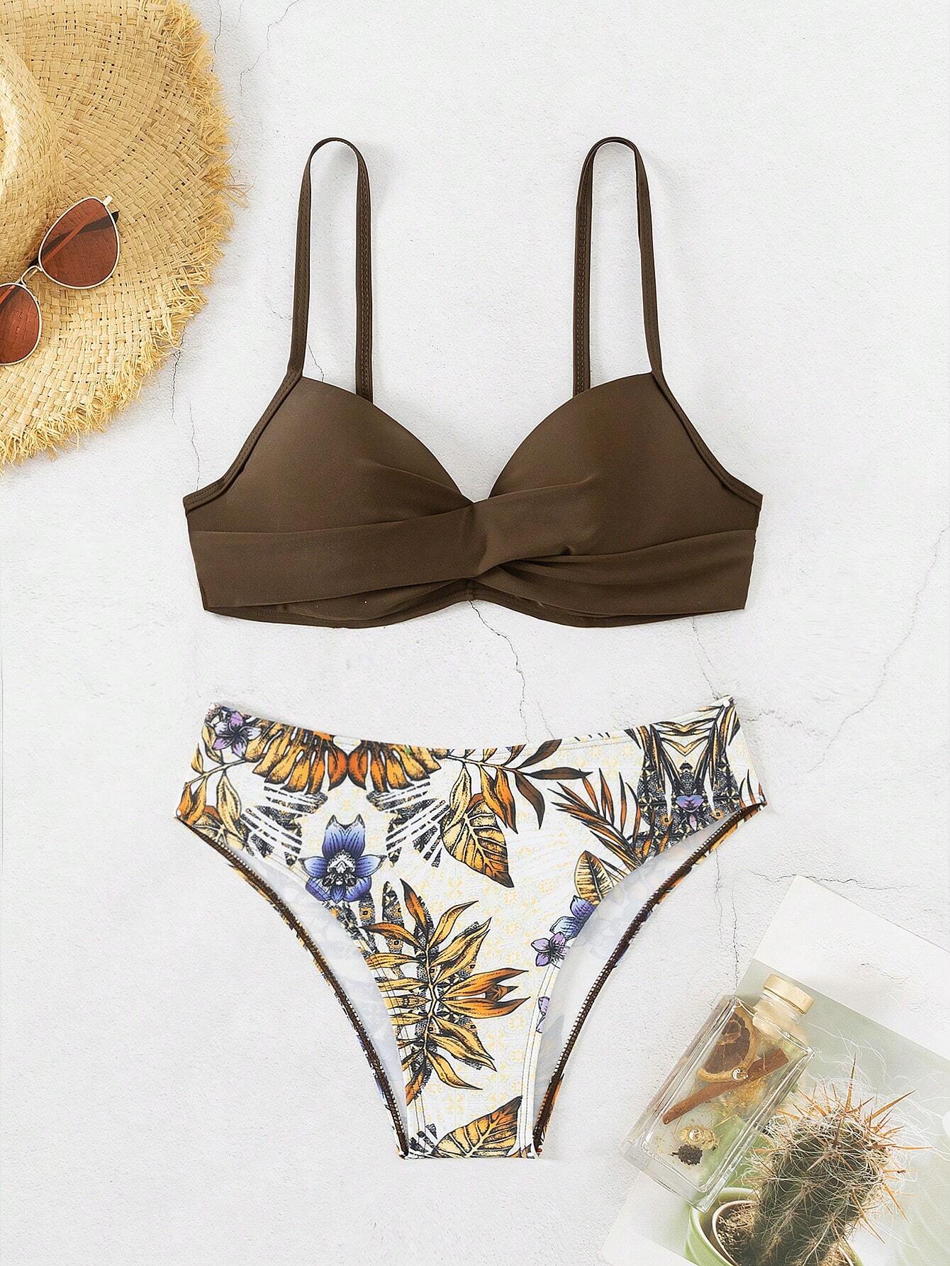 Swim Lushoire Women's Floral Print Cross Wrap Bikini Set, Beach Vacation Style - image 7