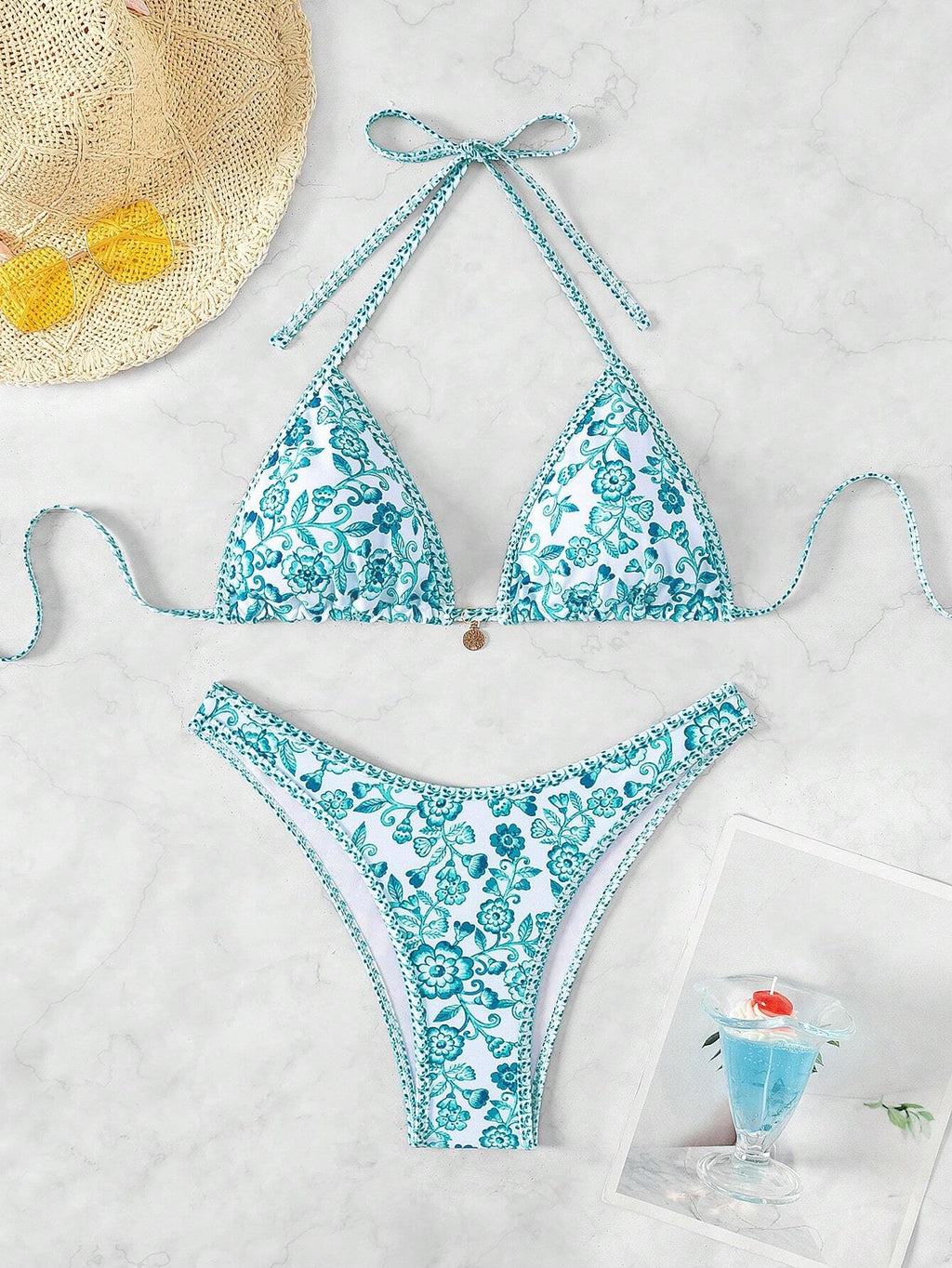 Swim Mod Women's Summer Beach Floral Print Halter Neck Tie Sexy