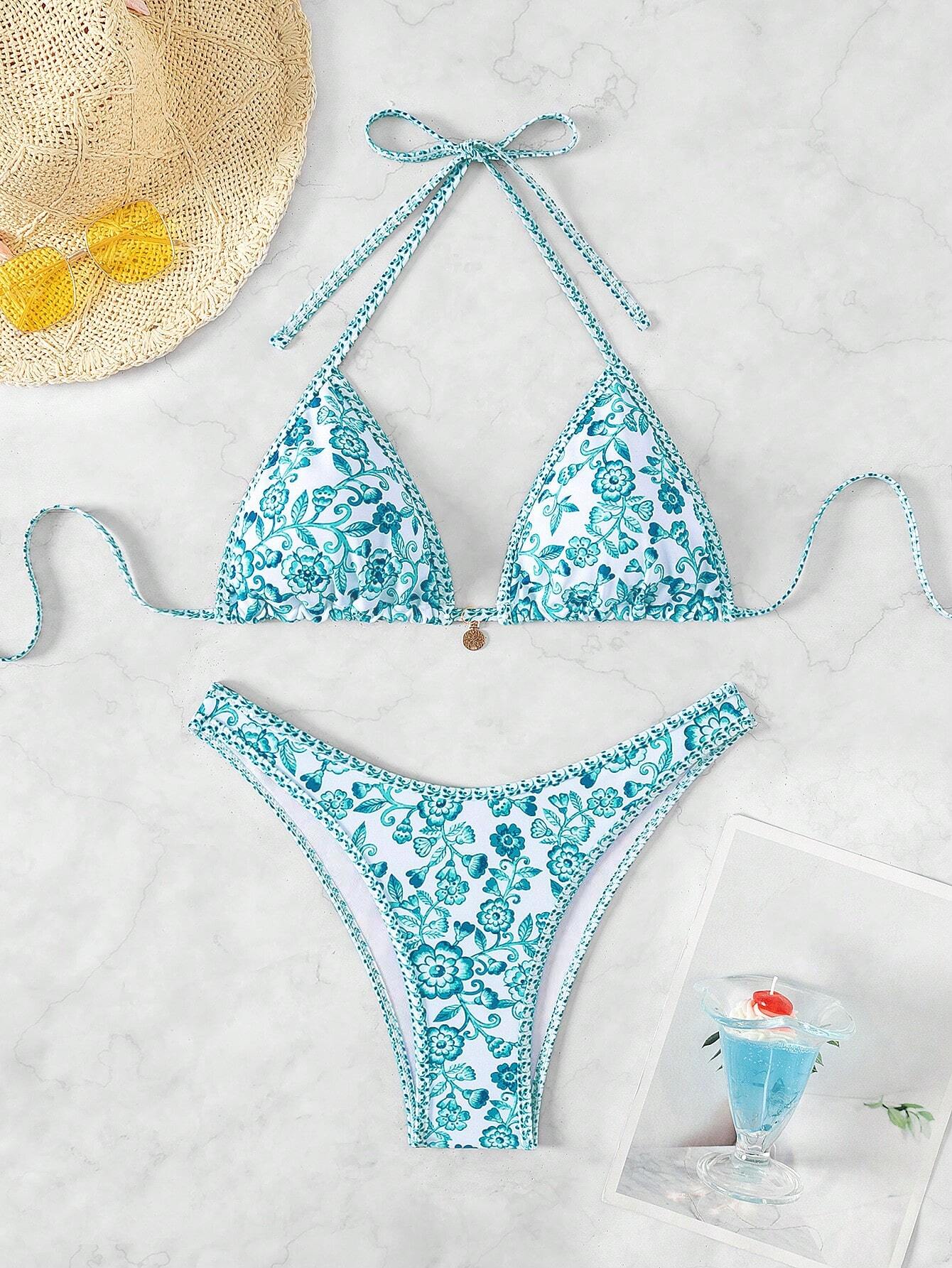 Swim Mod Women's Summer Beach Floral Print Halter Neck Tie Sexy
