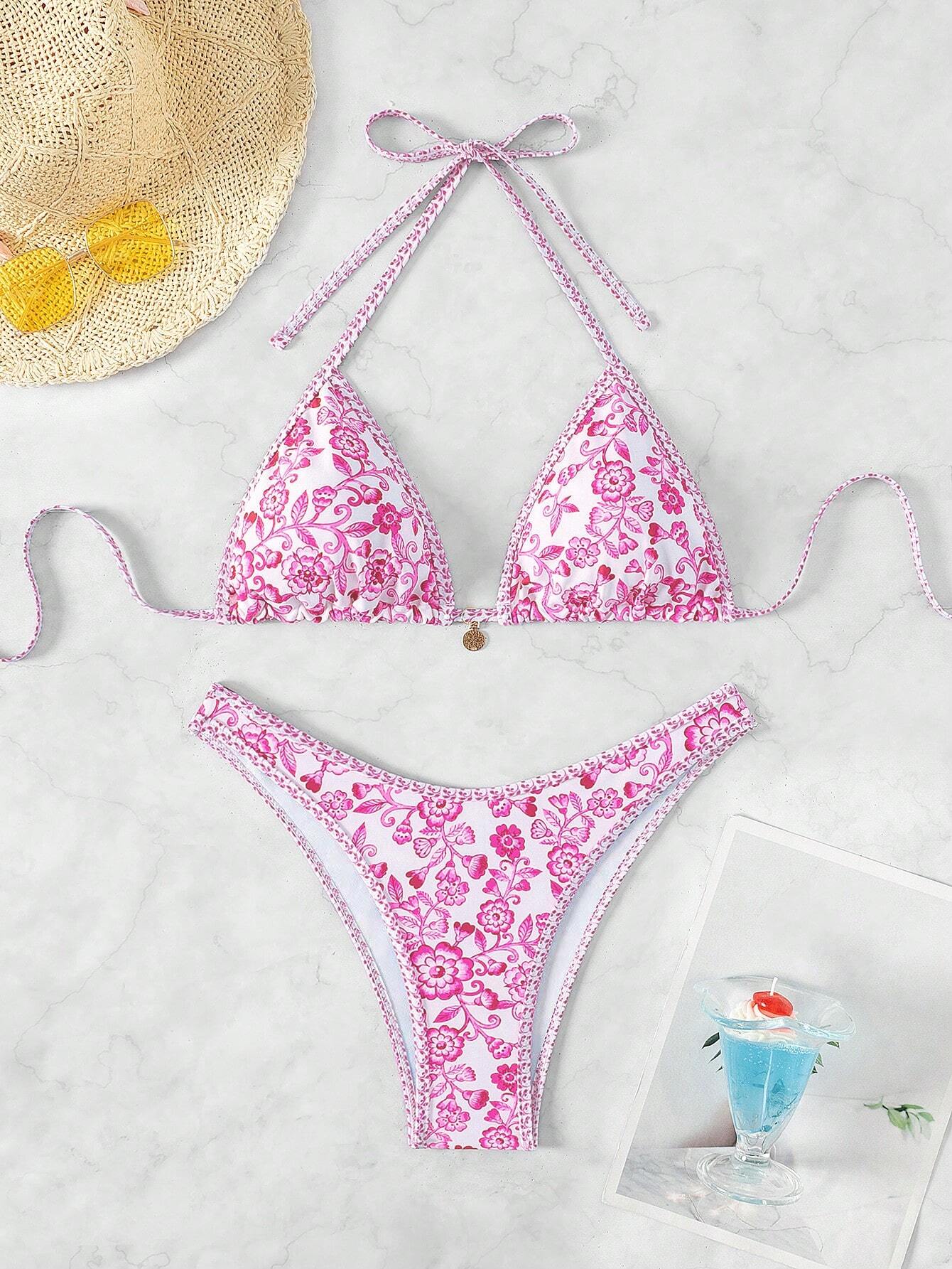 Swim Mod Women's Summer Beach Floral Print Halter Neck Tie Sexy