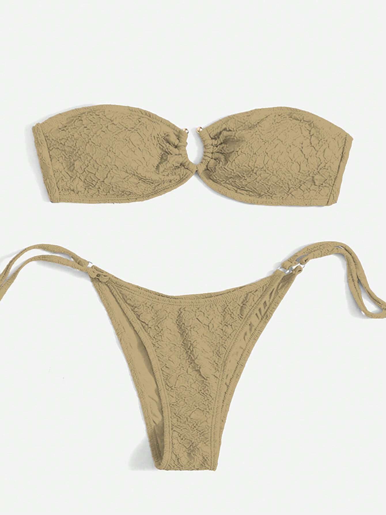 Swim Mod Women's Solid Color Bandeau Sexy Bikini Swimwear Set For Summer Beach V