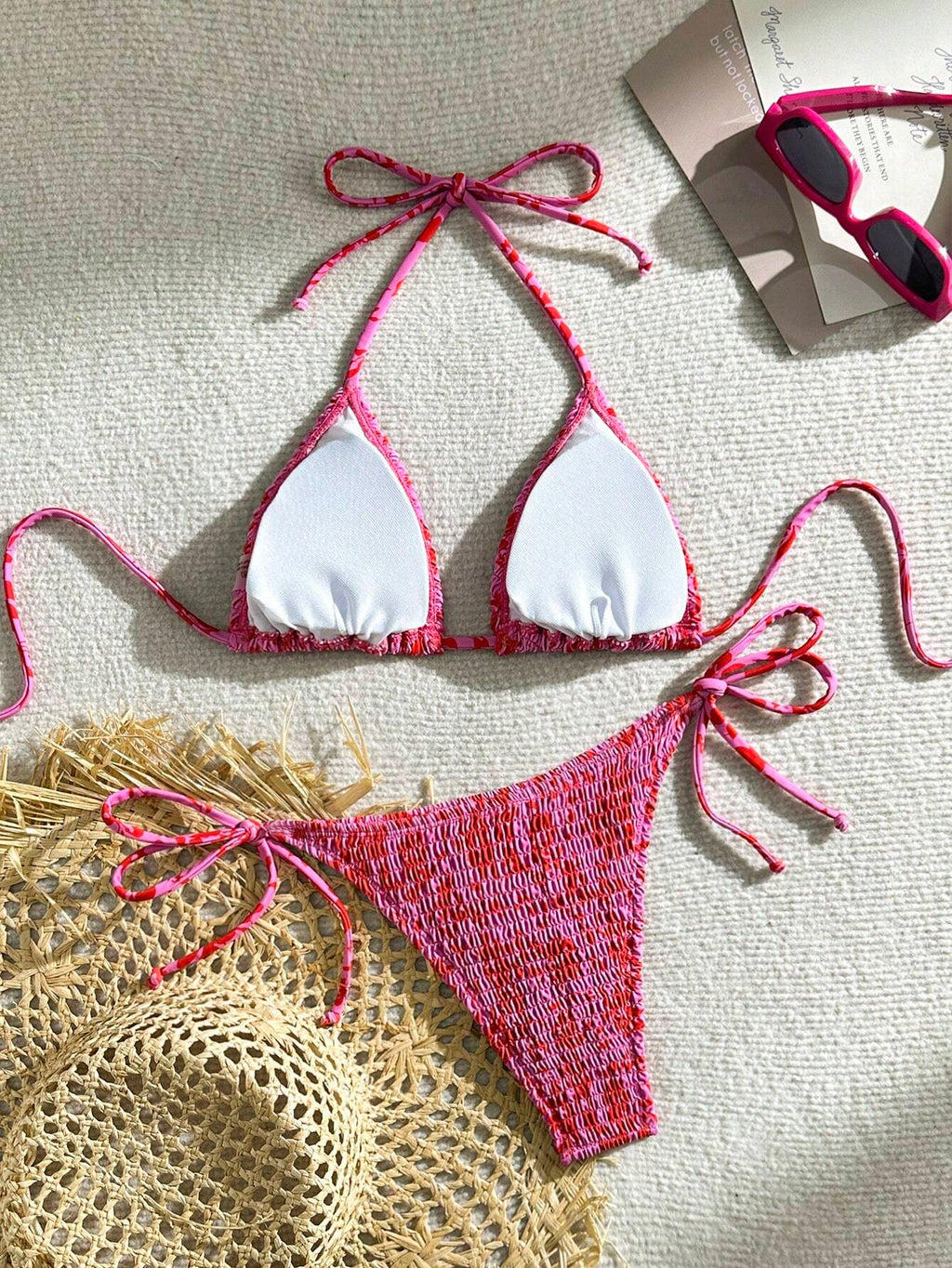 Swim Vcay Women Halter Neck Tie Back Swimwear Top And Bottoms Set,