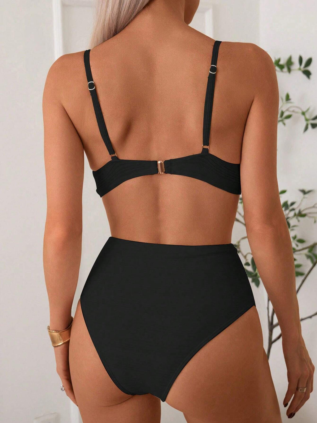 Swim Women Plain Criss-Cross Sexy Bikini Set With Underwire Support (Hard Cup Ve