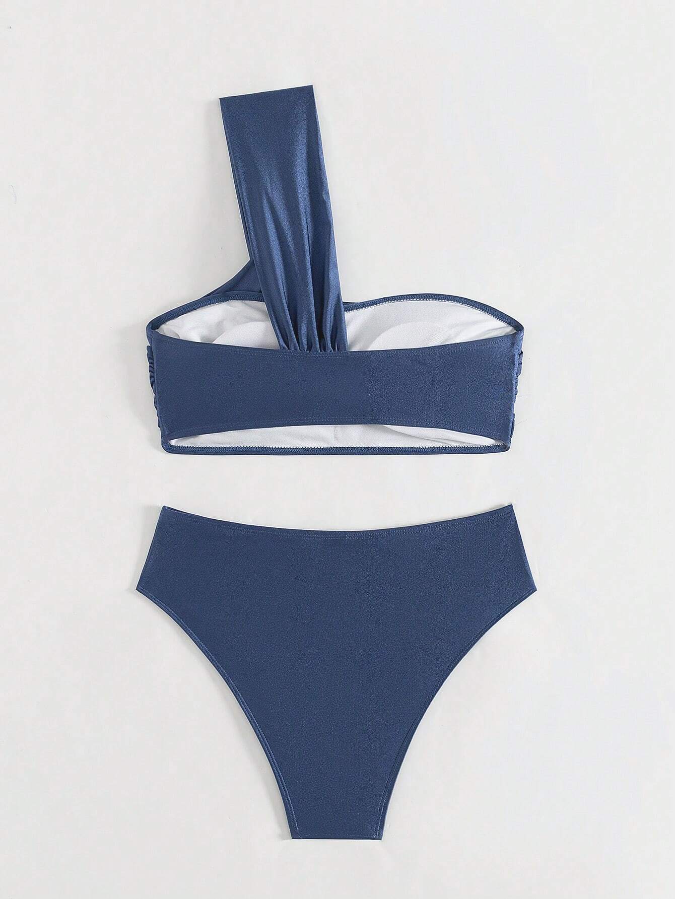 Costavie Women's Summer Beach Solid Color One Shoulder Sexy Bikini And Triangle Bottom Two-Piece Swimsuit Set - image 7