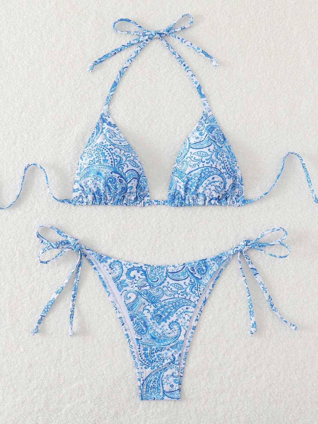 Swim Vcay Women's Summer Beach Botanical Print Halter Neck Tie Sexy