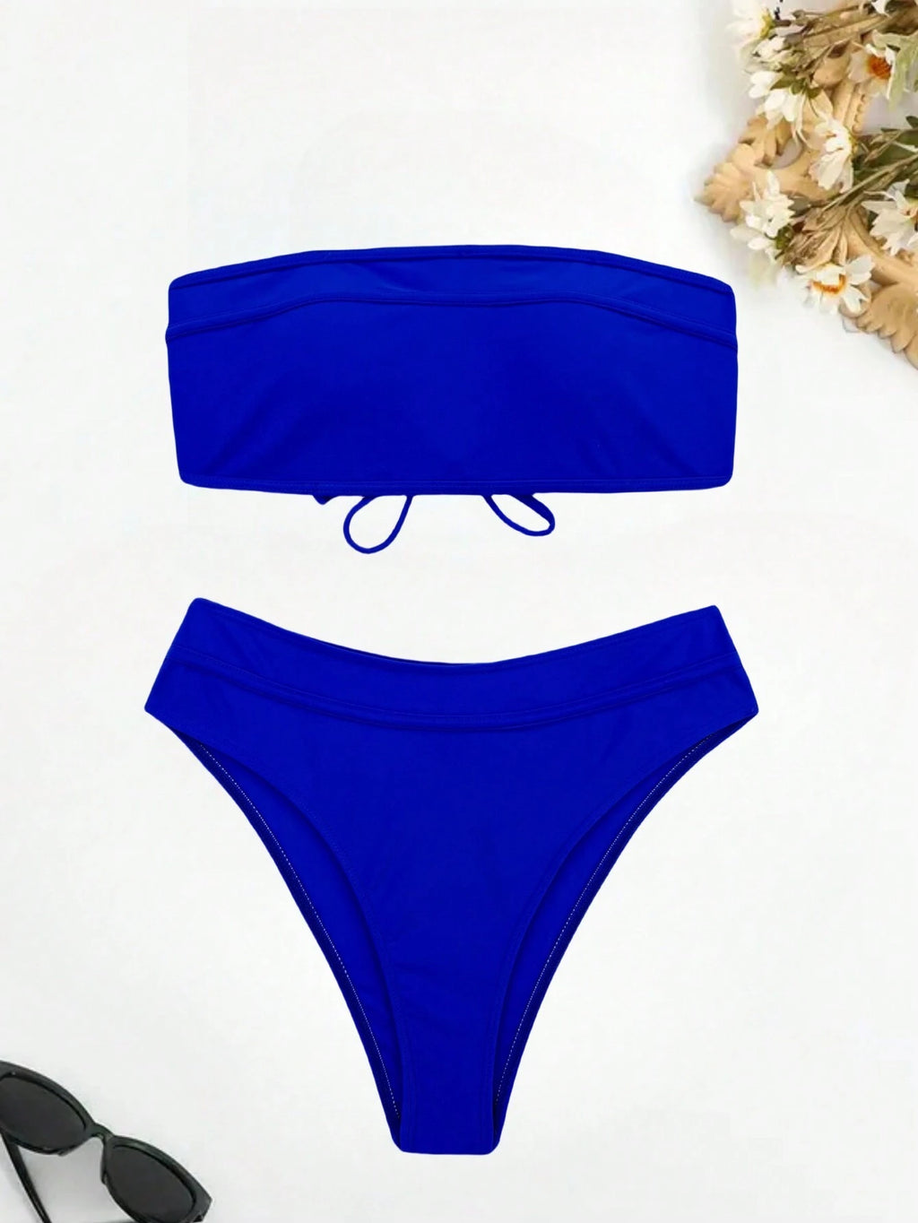 Swim Ladies' Solid Color Bandeau Sexy Bikini Set For Summer Beach