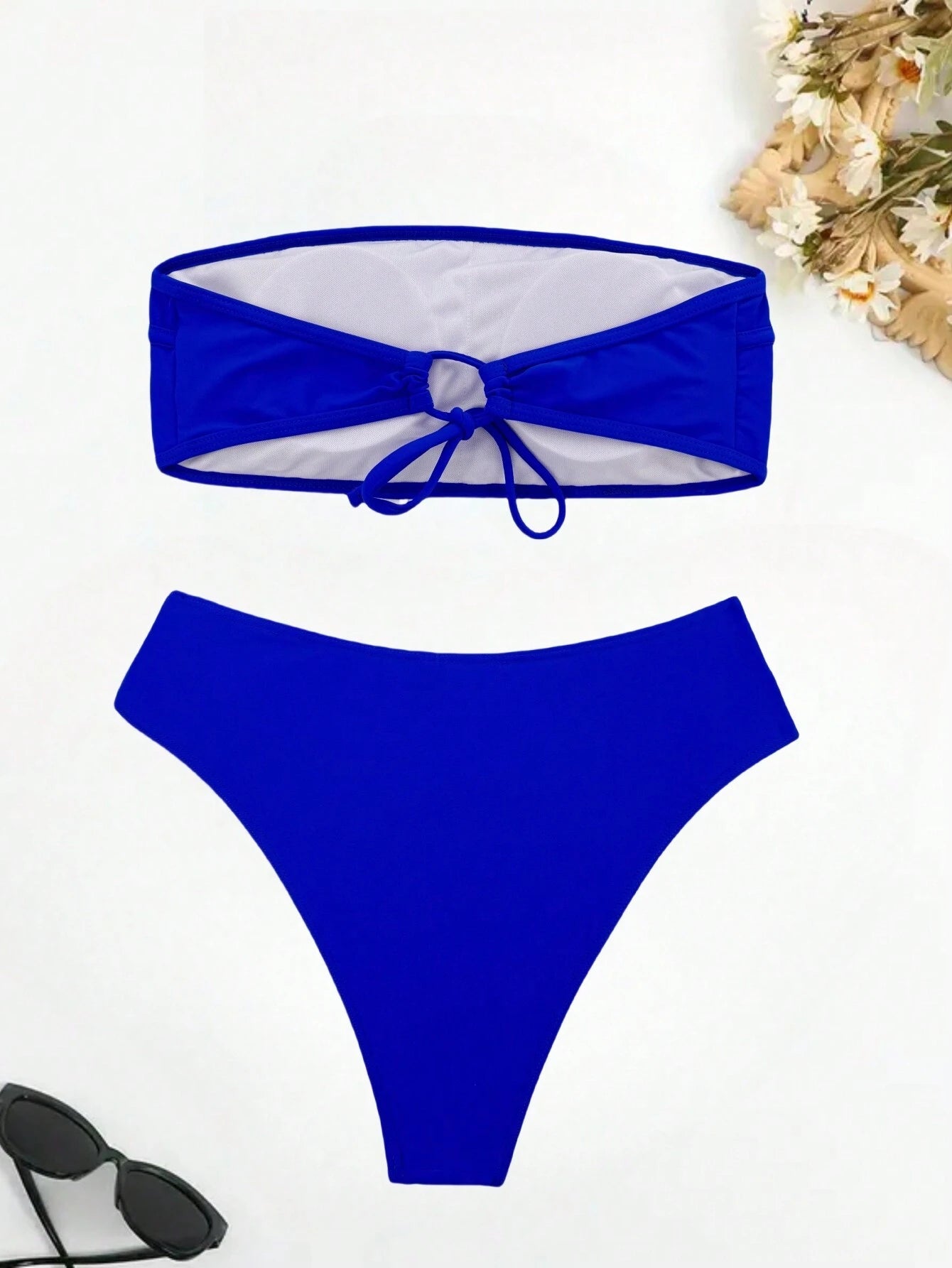 Swim Ladies' Solid Color Bandeau Sexy Bikini Set For Summer Beach