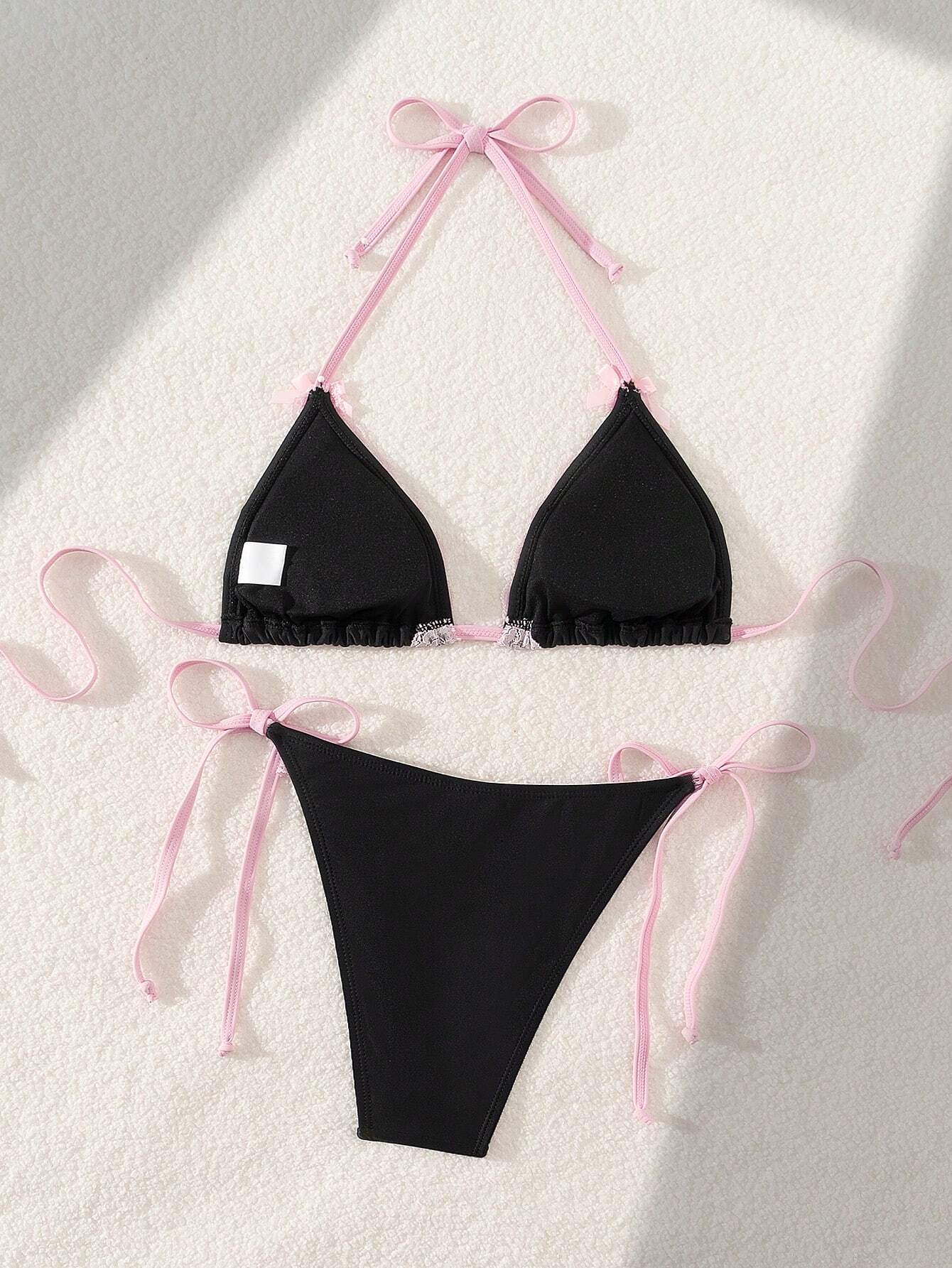 Swim Mod Sexy & Cute Lace Bow Accent Triangle Bikini For Bikini Party