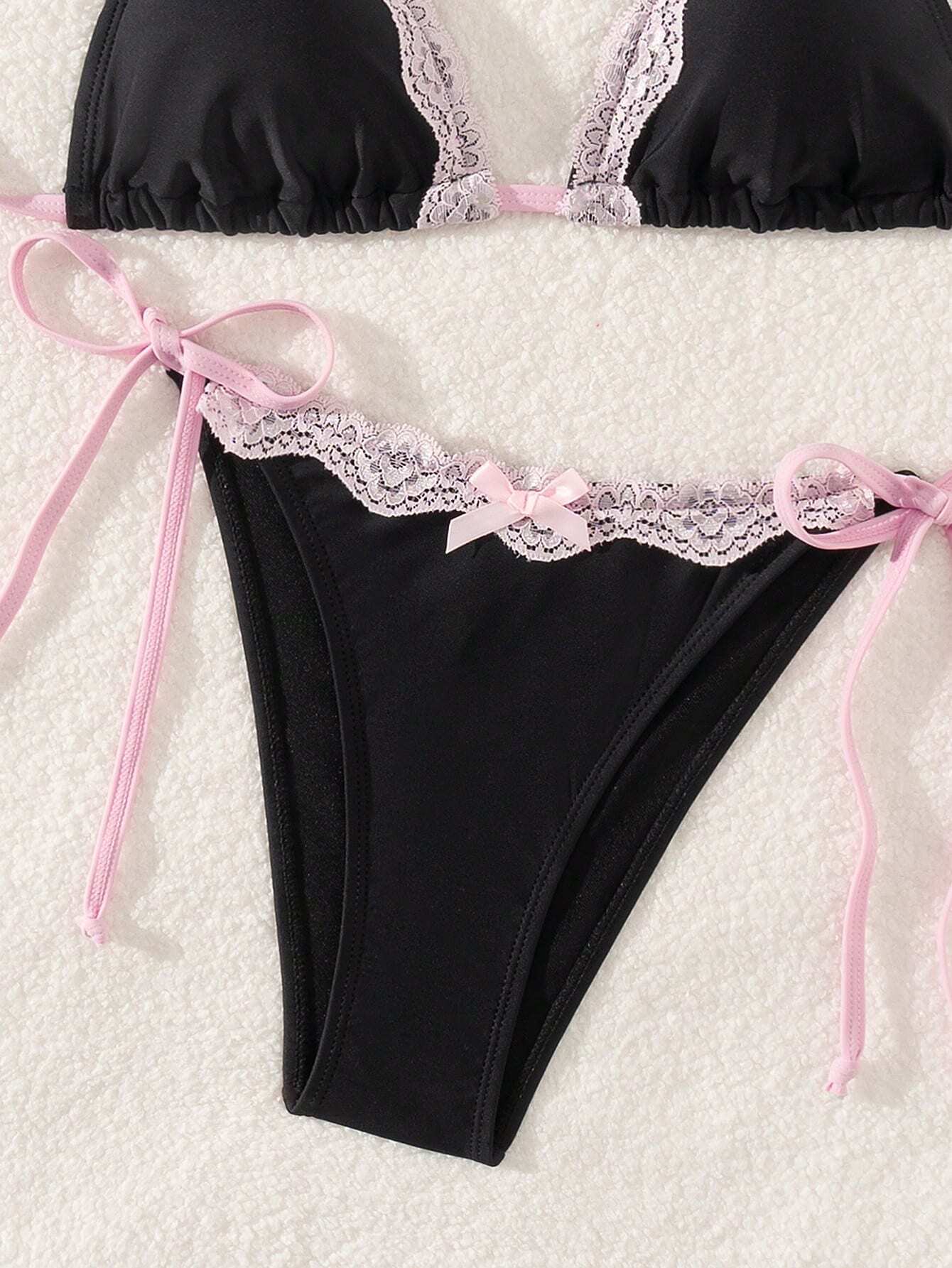 Swim Mod Sexy & Cute Lace Bow Accent Triangle Bikini For Bikini Party
