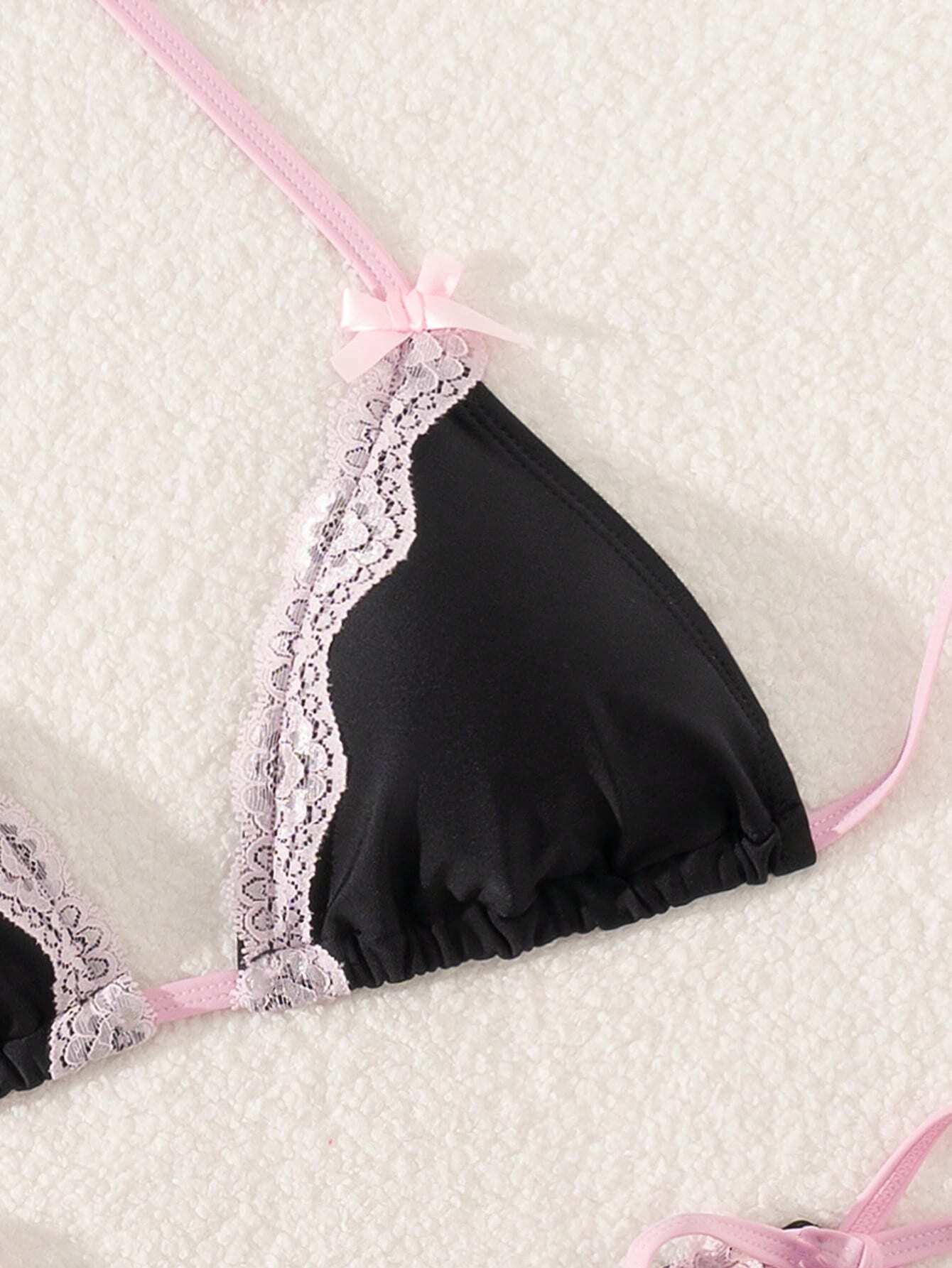 Swim Mod Sexy & Cute Lace Bow Accent Triangle Bikini For Bikini Party