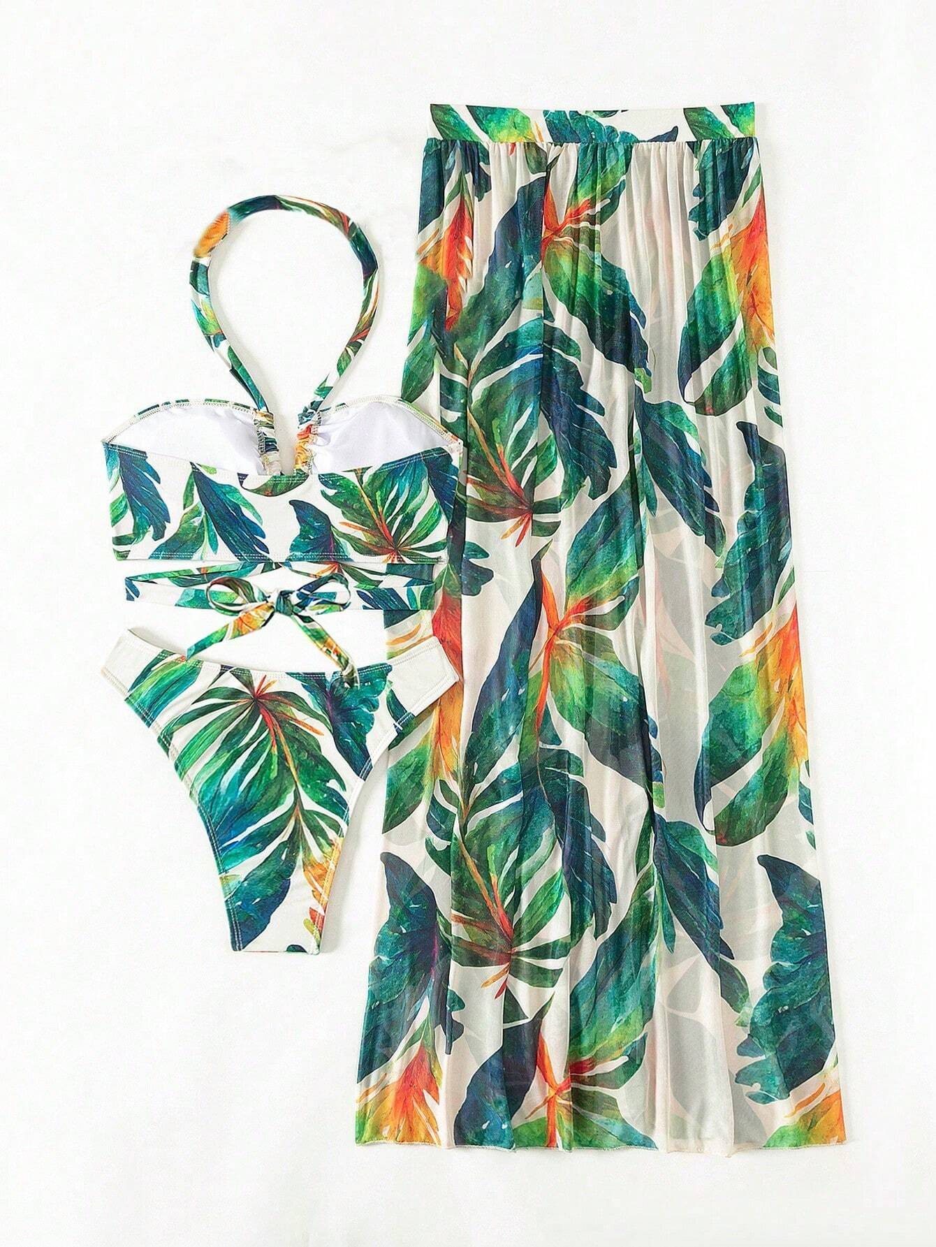 Breezaya Women Plant Printed Bikini Set, Random Print, 3-Piece Suit
