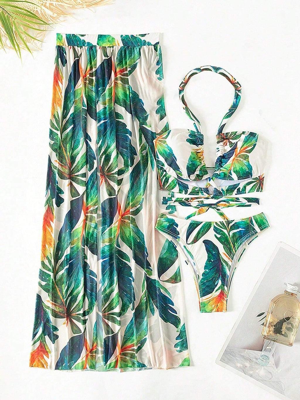 Breezaya Women Plant Printed Bikini Set, Random Print, 3-Piece Suit