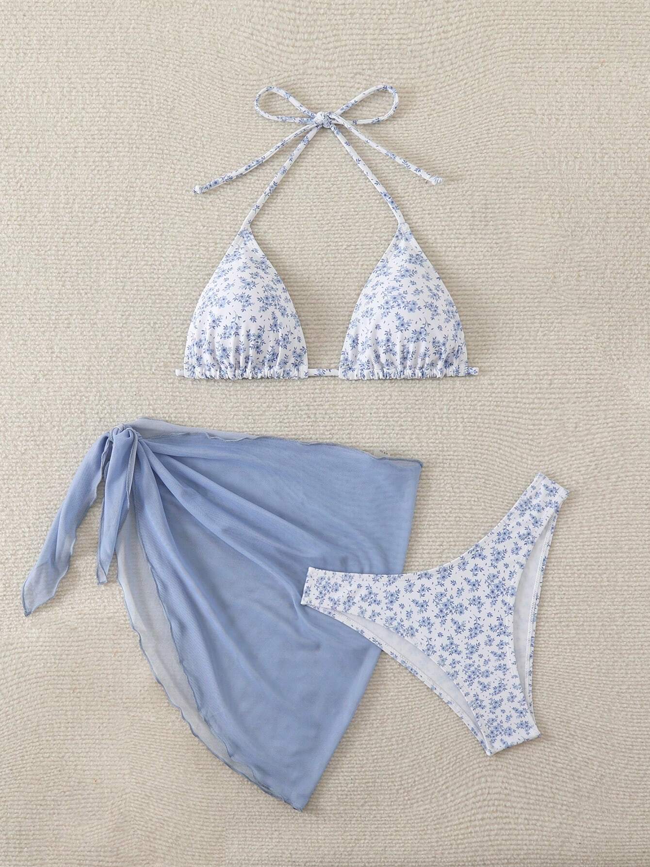 Swim Mod Women's Summer Beach Floral Print Halter Tie Sexy Bikini And