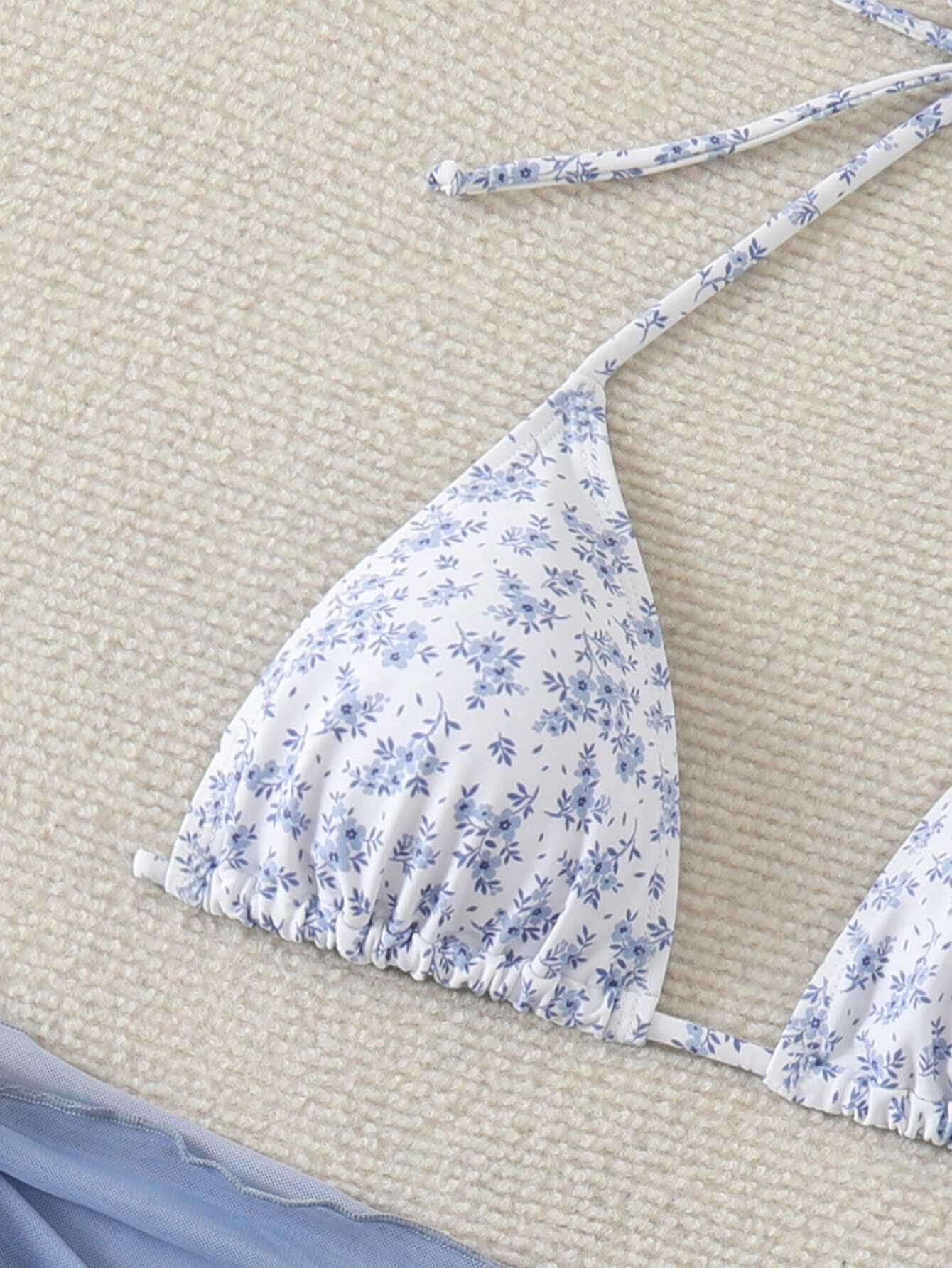 Swim Mod Women's Summer Beach Floral Print Halter Tie Sexy Bikini And