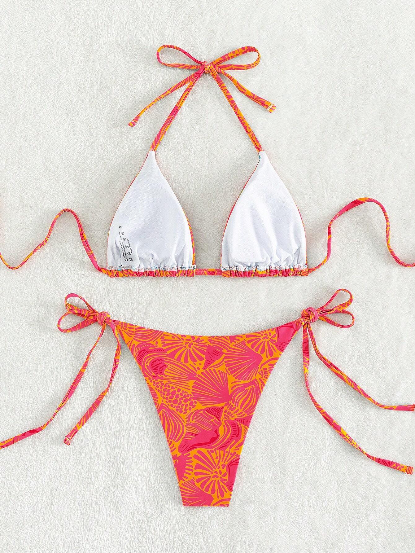 Swim Mod Summer Beach Women's Tropical Plant Printed Halter Neck