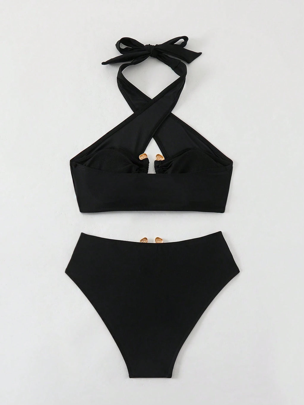 Swim SXY Solid Ring Linked Halter Summer Beach Bikini Set