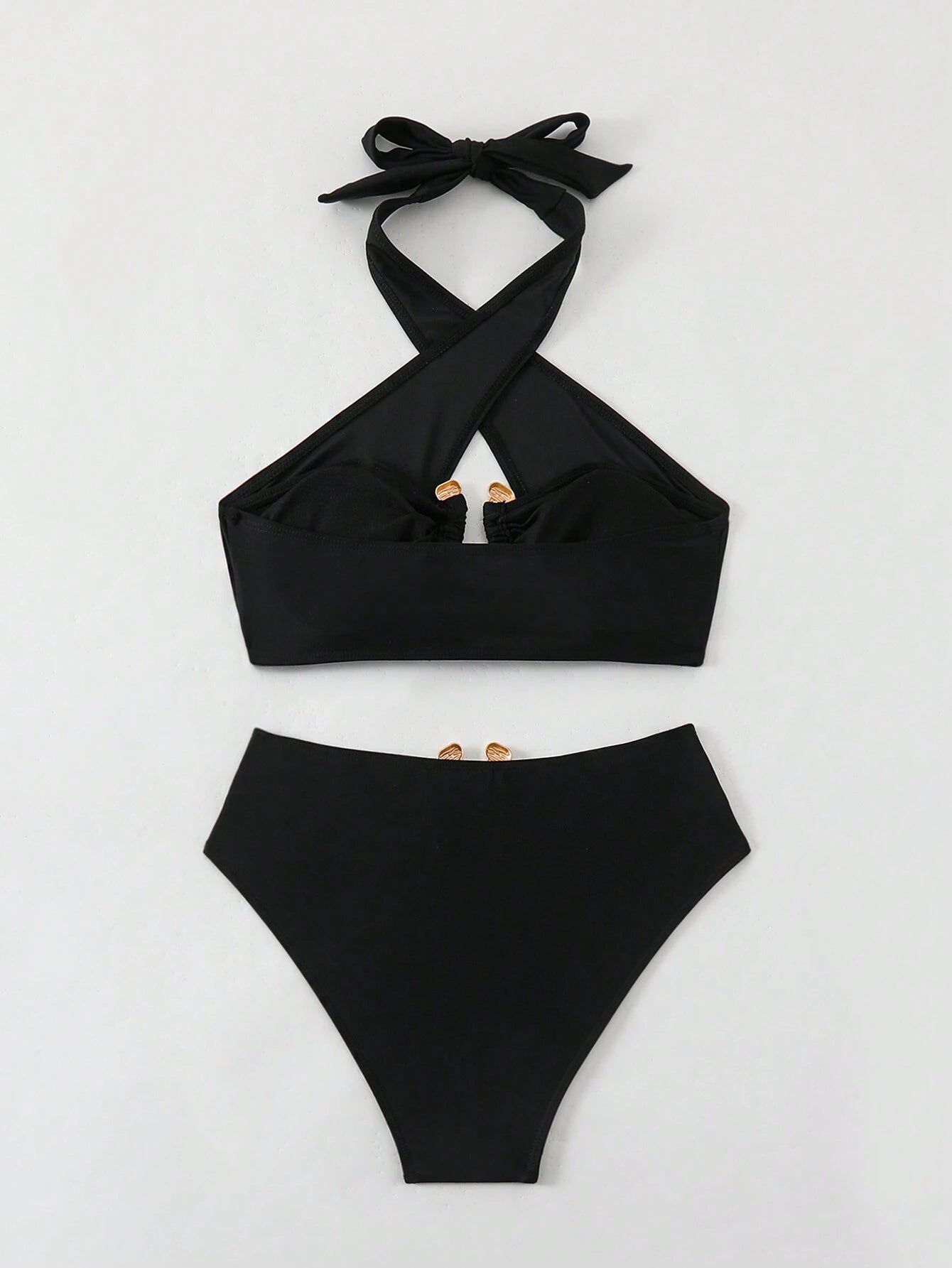 Swim SXY Solid Ring Linked Halter Summer Beach Bikini Set - image 3