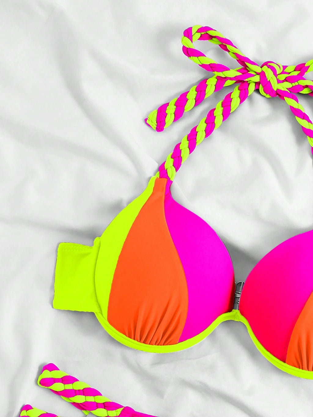 Swim Vcay Women's Summer Beach Color-Block Halter Strap Sexy Bikini