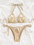 Swim Women's Beach Swimwear Set With Metallic Decor For Summer Beach Vacation