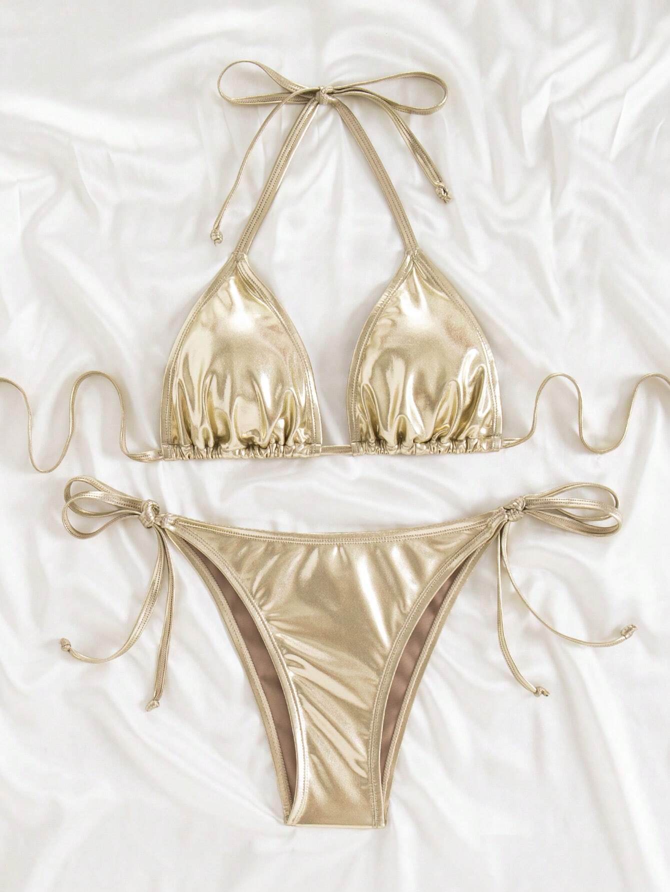Swim Women's Beach Swimwear Set With Metallic Decor For Summer Beach Vacation