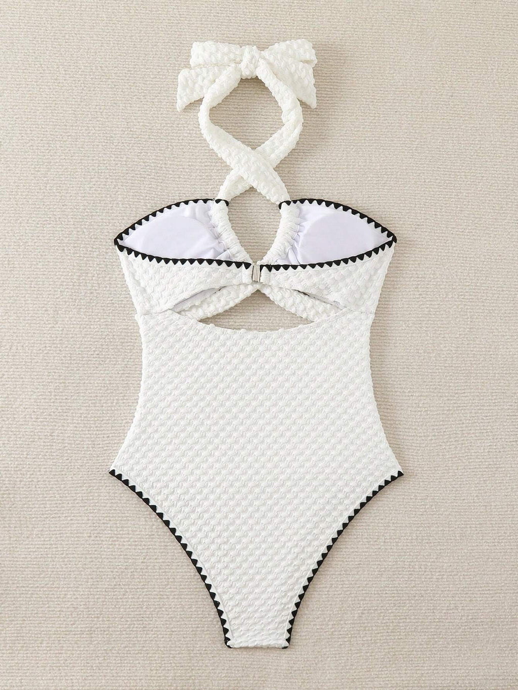 Swim Mod Contrast Binding Cut Out Halter Summer Beach One Piece Swimsuit - image 15