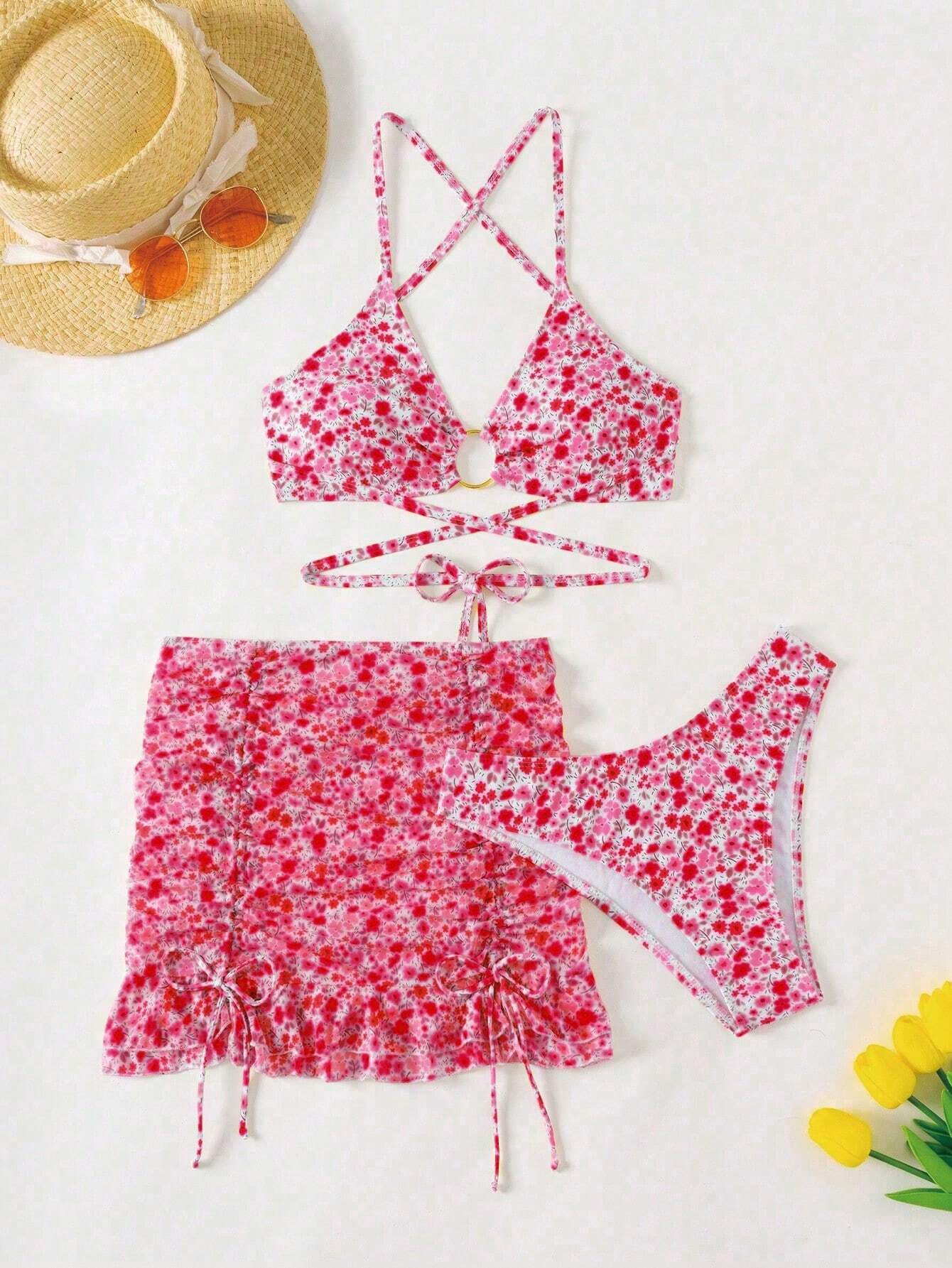 Swim Mod Women's Summer Beach Ditsy Floral Backless Cross Strap