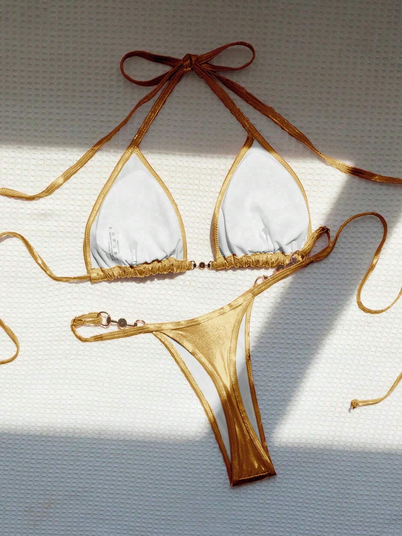 Swim Mod Summer Beach Ombre Halter Triangle Bikini Set Triangle