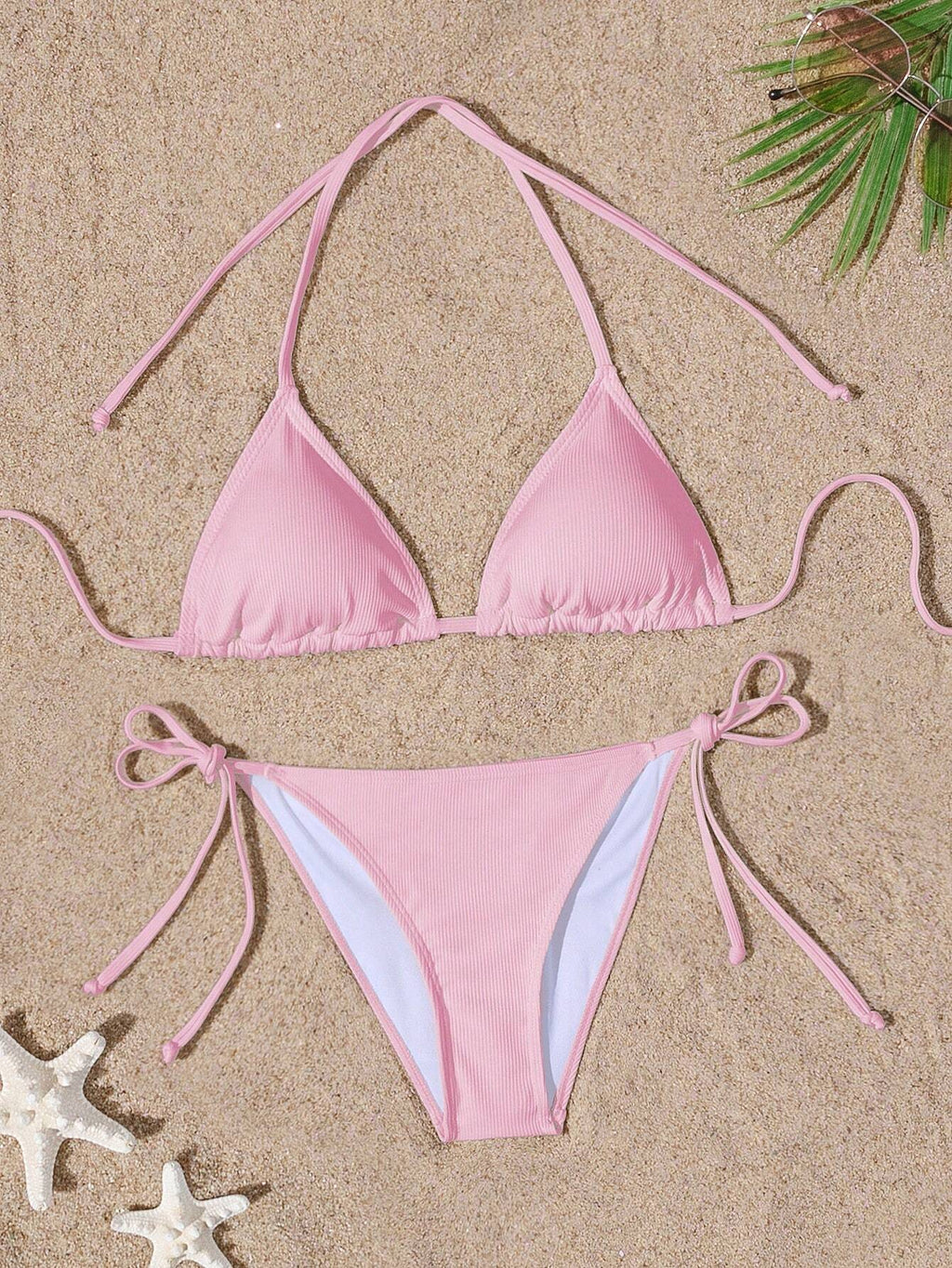 Swim Basics Summer Beach Women's Solid Color Halter Neck Tie Sexy