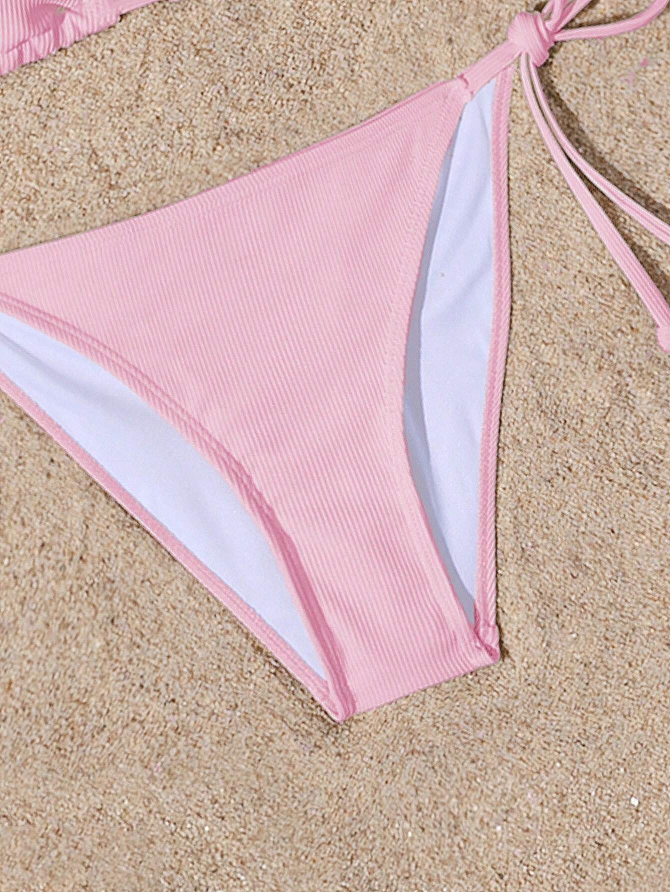 Swim Basics Summer Beach Women's Solid Color Halter Neck Tie Sexy