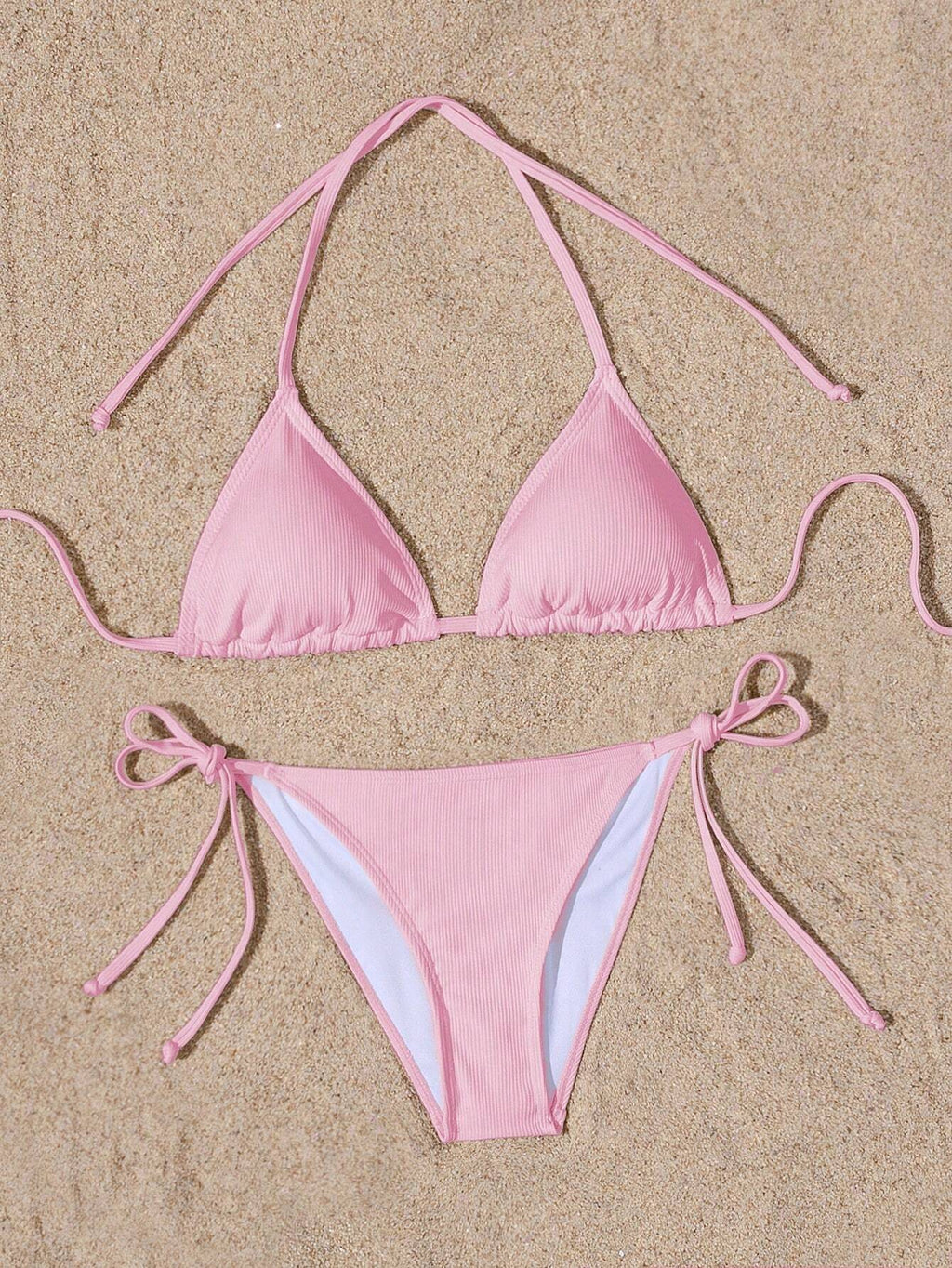 Swim Basics Summer Beach Women's Solid Color Halter Neck Tie Sexy