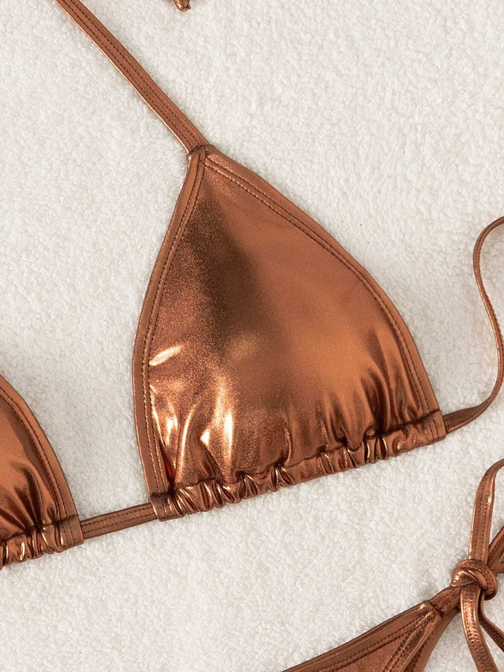 Swim Vcay Summer Beach Metallic Halter Triangle Tie Side Bikini Set