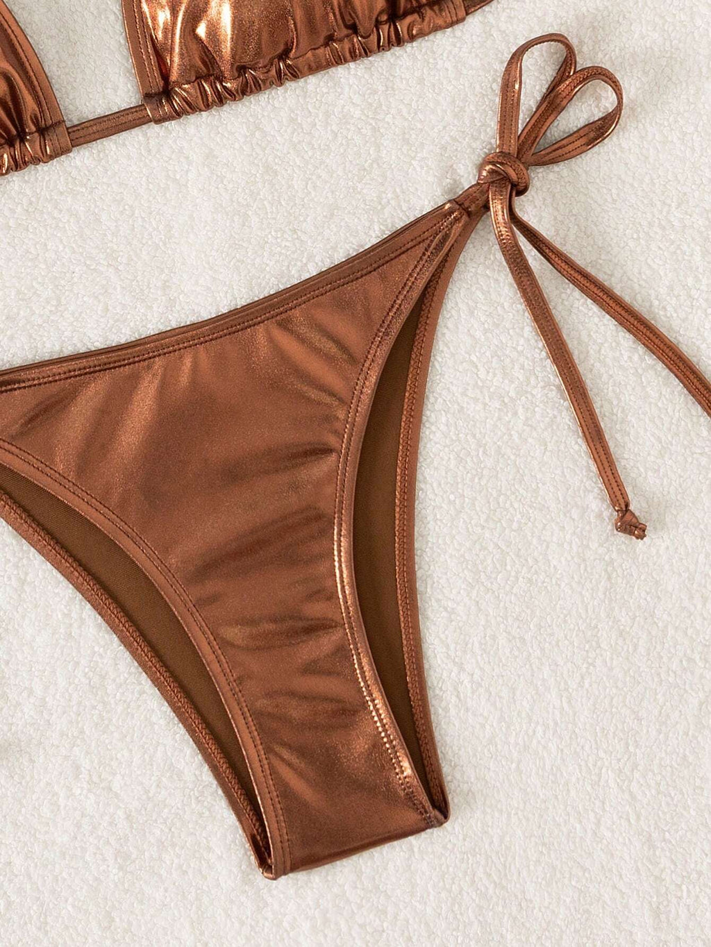 Swim Vcay Summer Beach Metallic Halter Triangle Tie Side Bikini Set