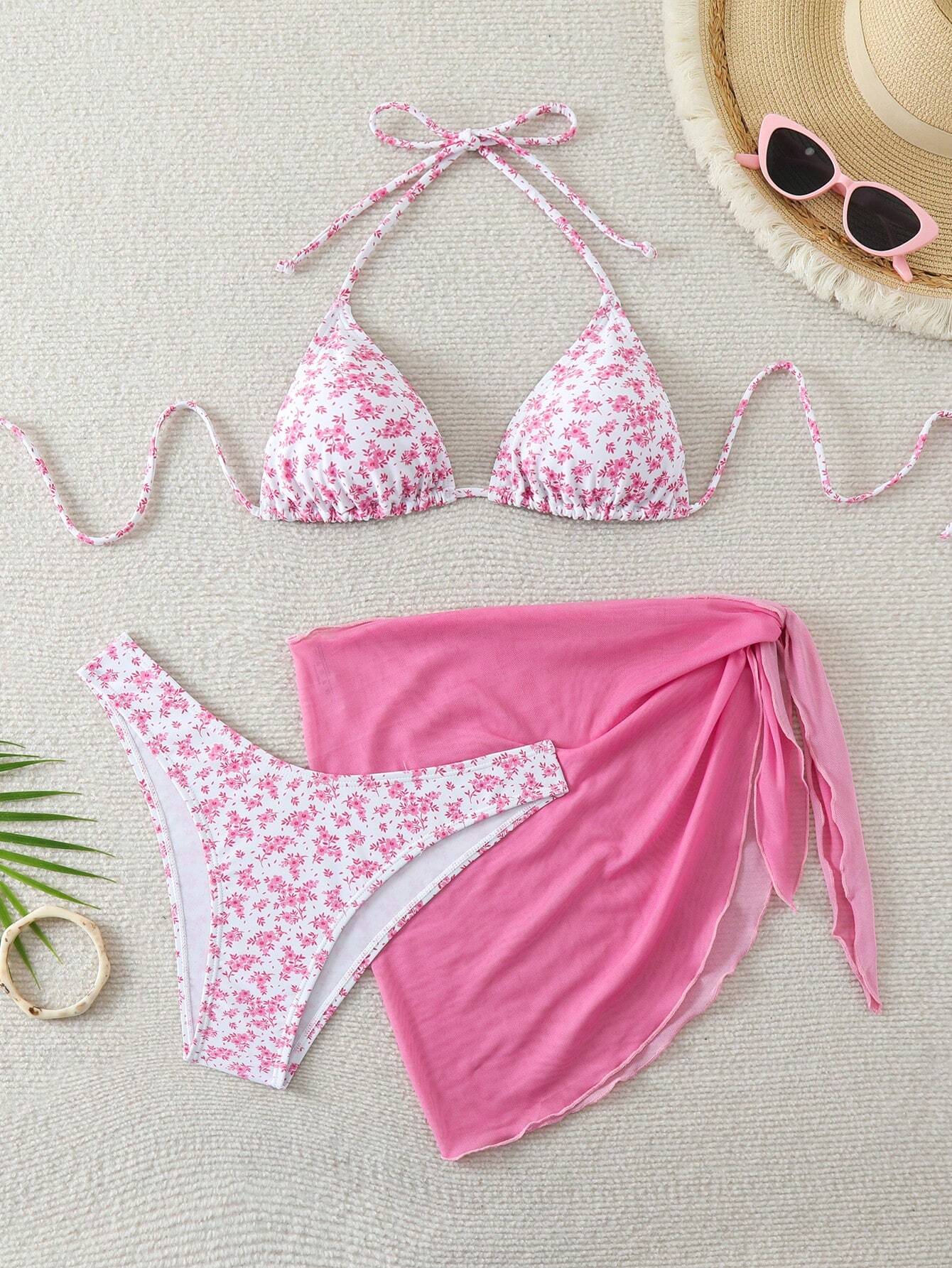 Swim Mod Women's Summer Beach Floral Print Halter Tie Sexy Bikini And