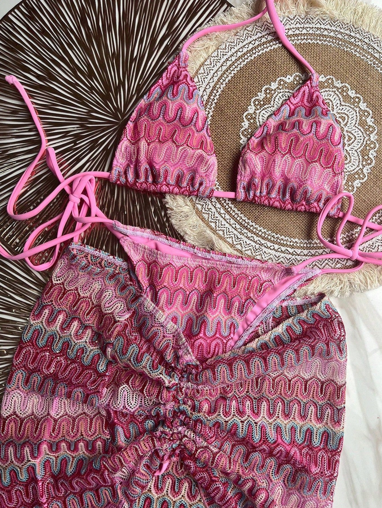 Bikinx Women's Wavy Pattern Backless Sexy Bikini Set With Cover-Up