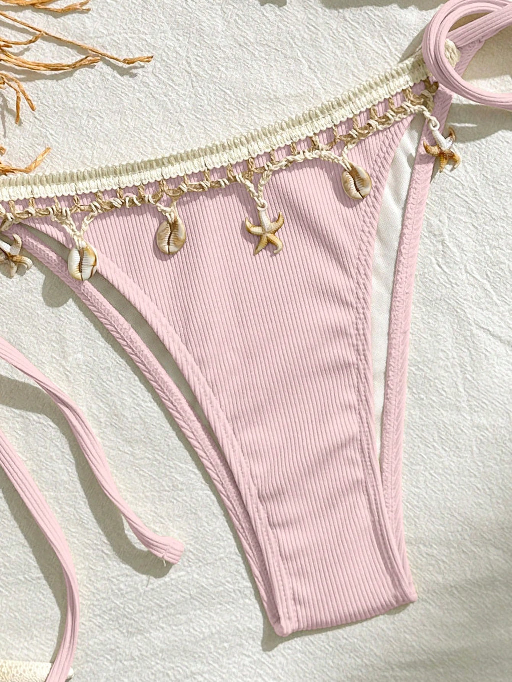 Bikinx Women Solid Color Stitching Ribbon Shell Decoration Triangle