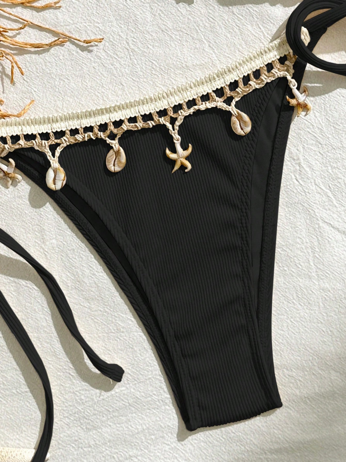 Bikinx Women's Solid Color Satin Ribbon & Shell Decor Triangle Cup Tie Bikini Set, Suitable For Beach - image 12