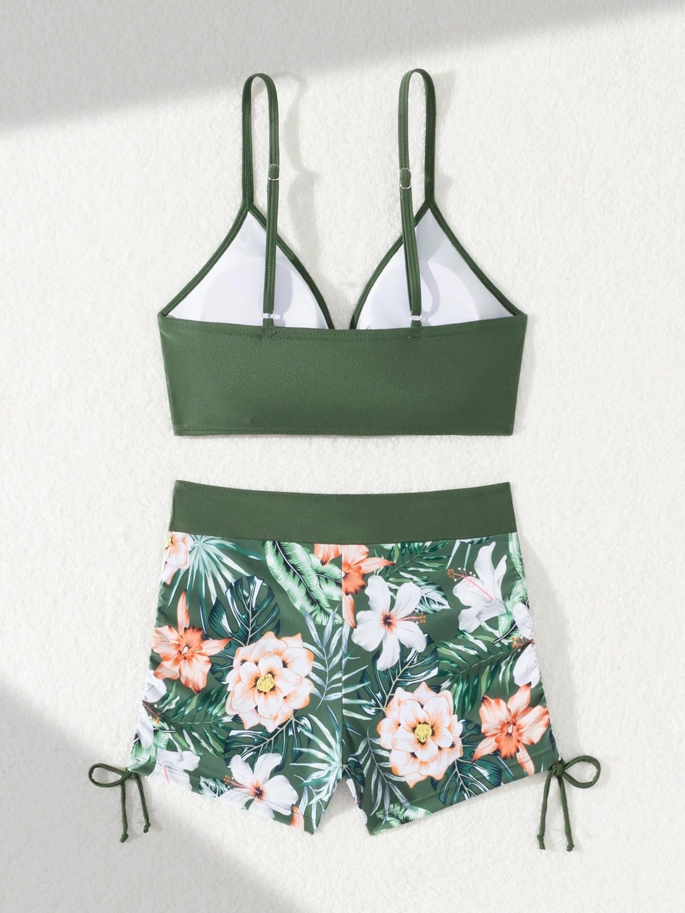 Green Floral Print Wrap-Around Bikini Bottom, Suitable For Various