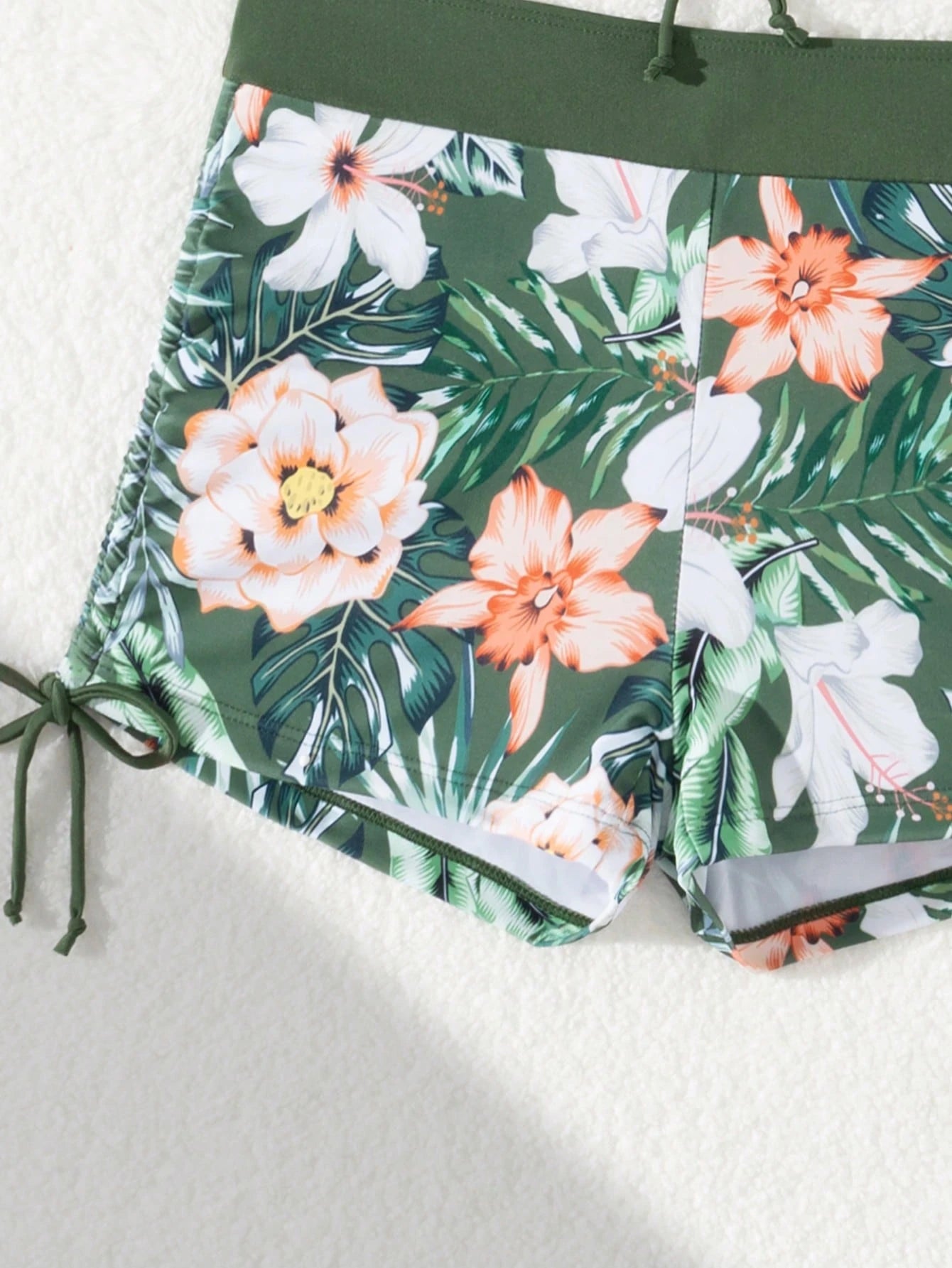 Green Floral Print Wrap-Around Bikini Bottom, Suitable For Various