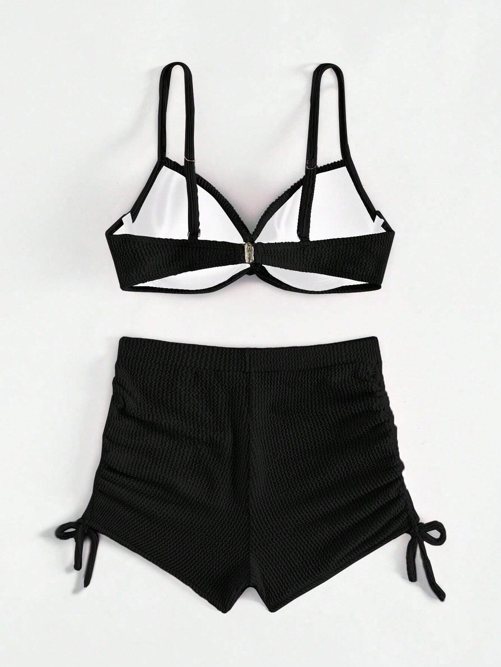 Swim SXY Women's Solid Color Front Knot Fashionable Bikini Set, Summer Beach Vacation White Casual - image 14