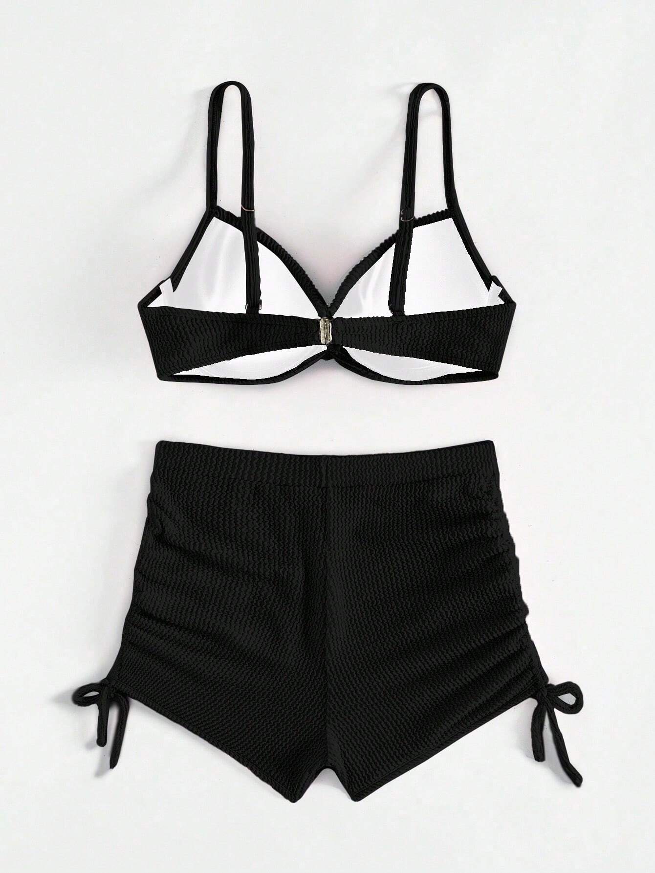 Swim SXY Women's Solid Color Front Knot Fashionable Bikini Set, Summer Beach Vacation White Casual - image 14