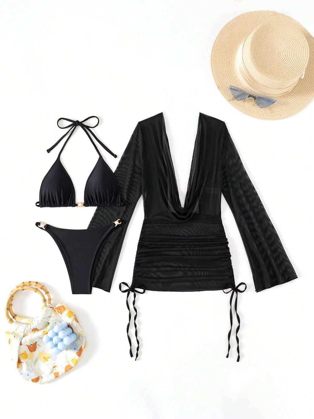 Bonvoyette Solid Color Bikini Swimwear