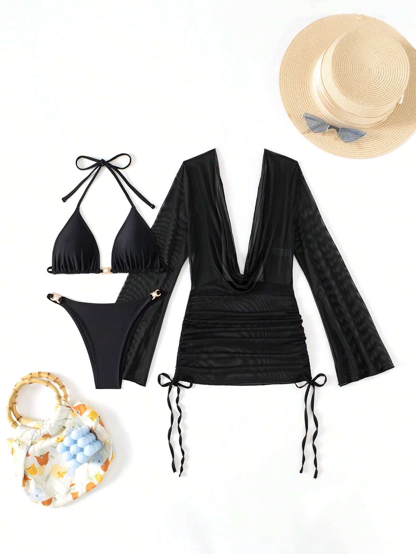 Bonvoyette Solid Color Bikini Swimwear