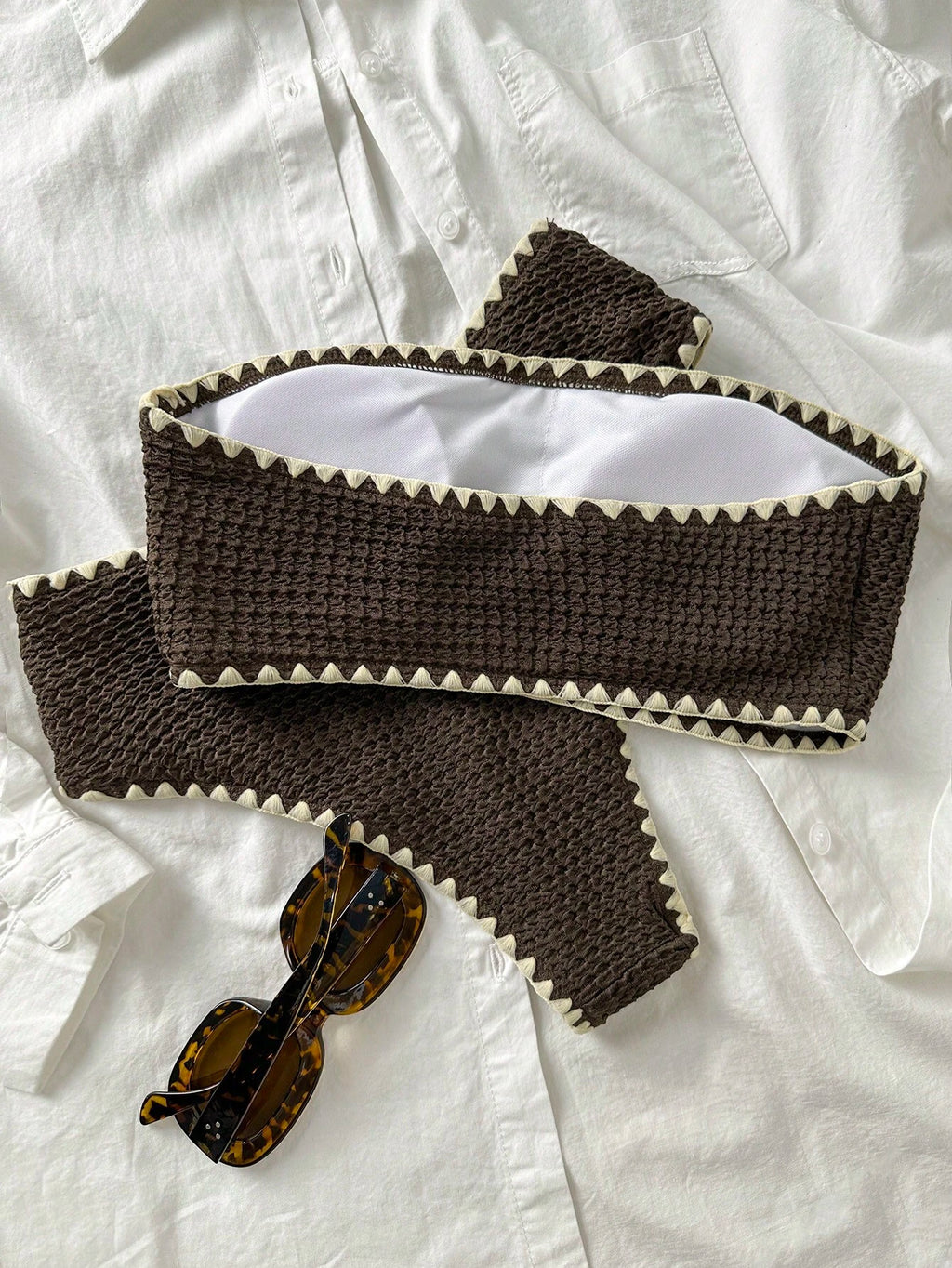 Swim Mod New Textured Fabric Women Summer Holiday Bandeau Teeth Edge Crafted Bik