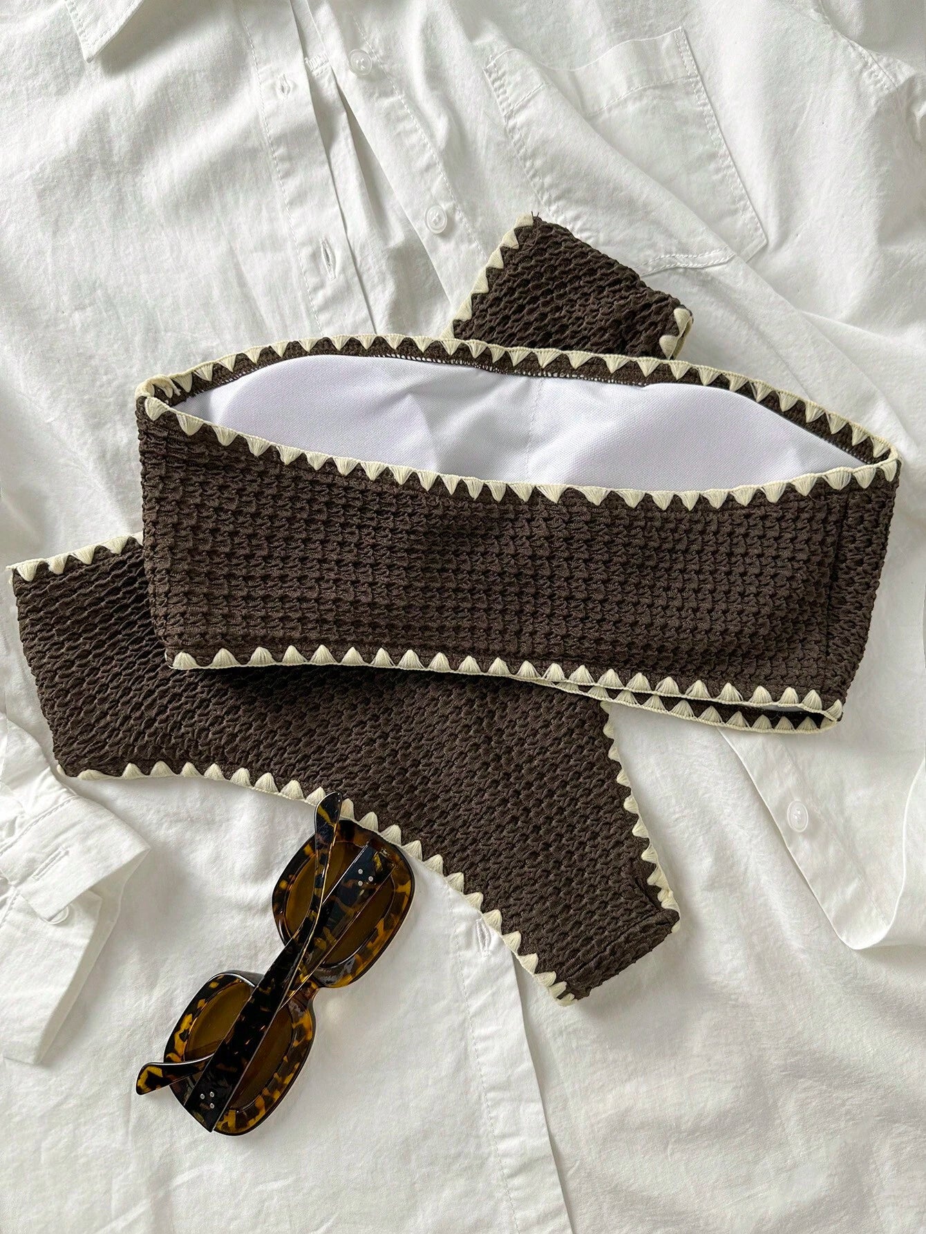 Swim Mod New Textured Fabric Women Summer Holiday Bandeau Teeth Edge Crafted Bik
