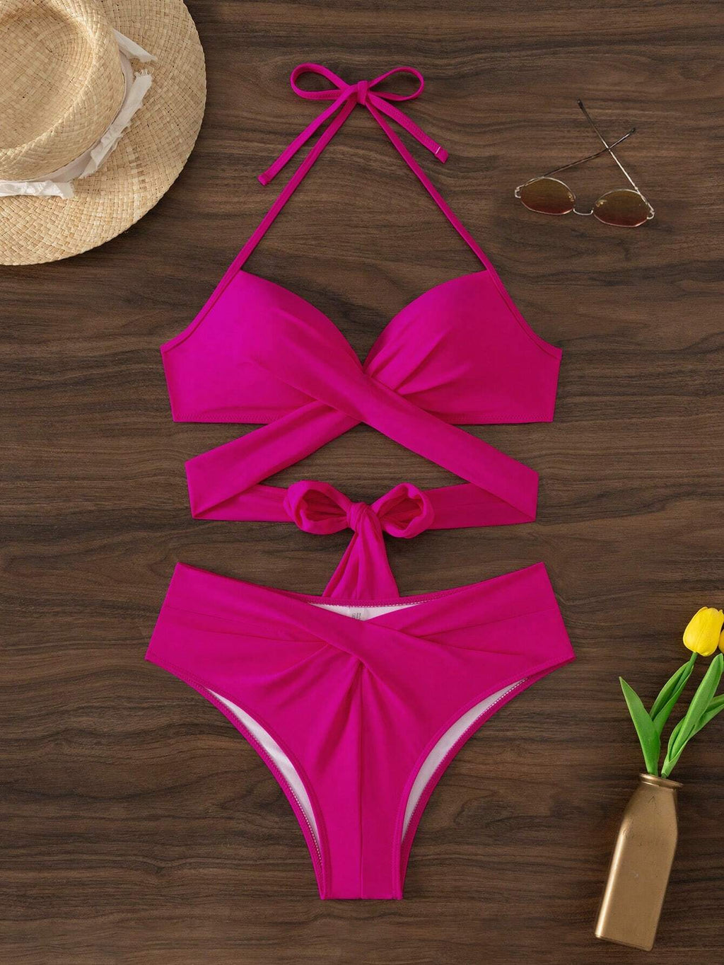 Swim Mod Summer Beach Wrap Halter Push Up Bikini Set