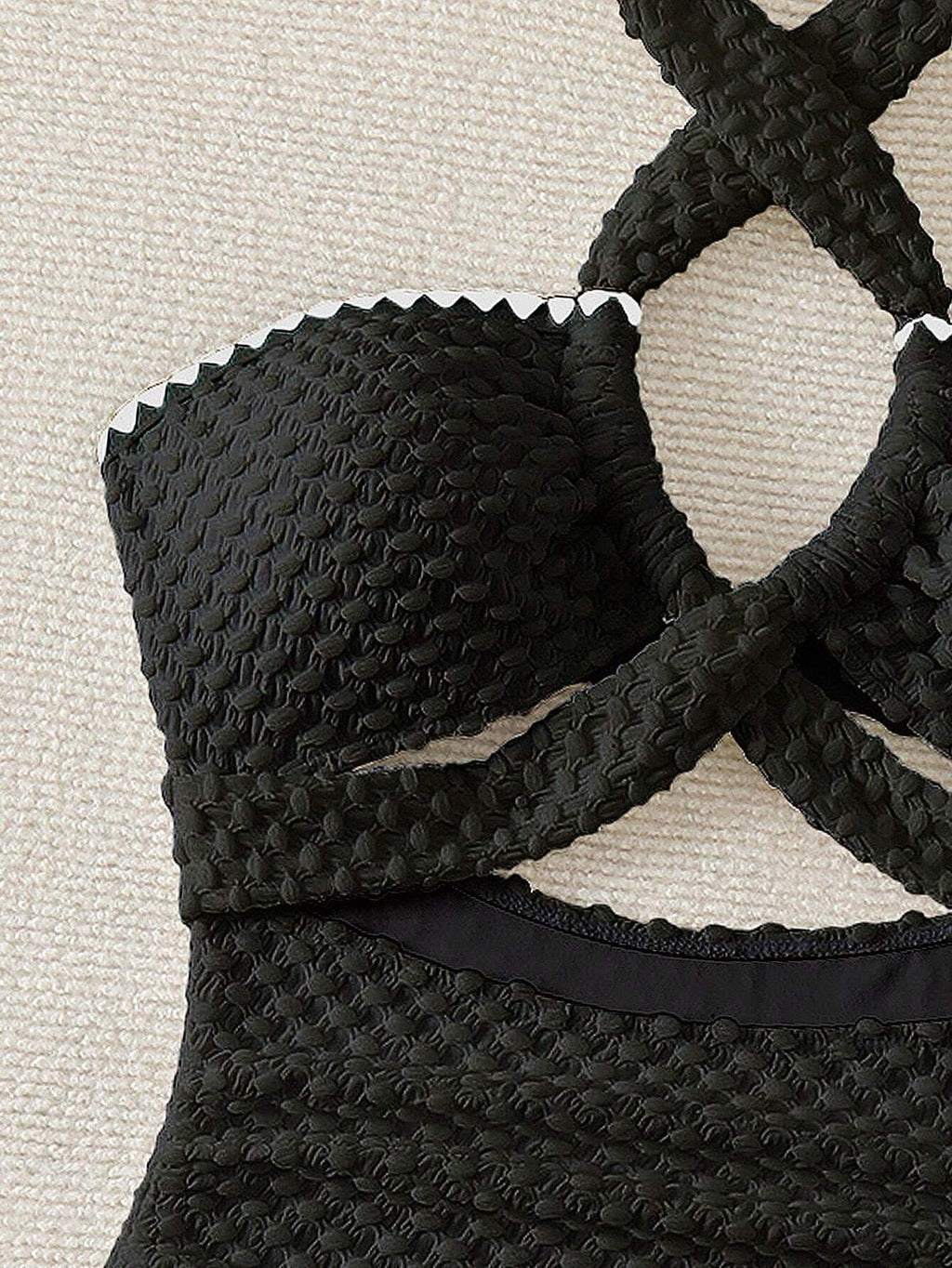 Swim Mod Contrast Binding Cut Out Halter Summer Beach One Piece Swimsuit - image 6
