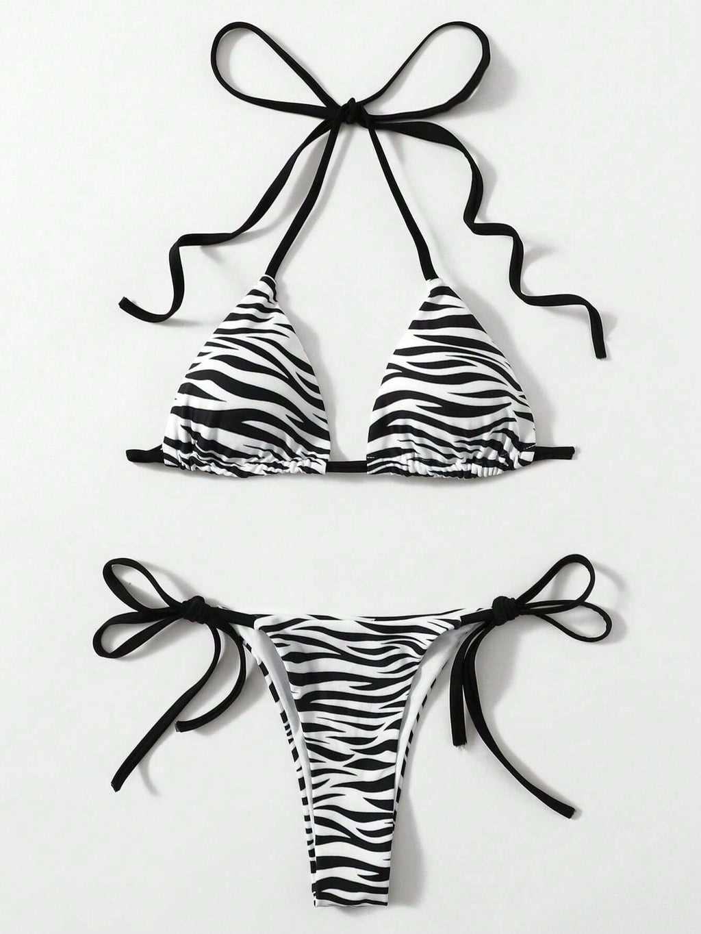 Swim 2pcs/Set 2025 Women Zebra Print Halter Tie Sexy Bikini Set,