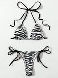 Swim 2pcs/Set 2025 Women Zebra Print Halter Tie Sexy Bikini Set,