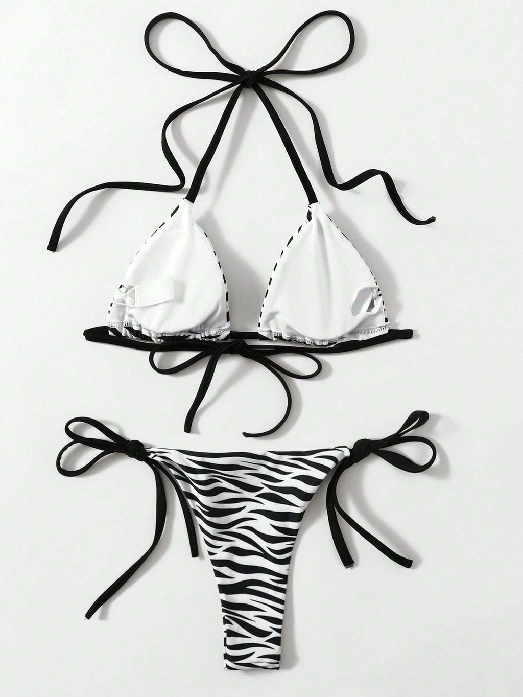Swim 2pcs/Set 2025 Women Zebra Print Halter Tie Sexy Bikini Set,